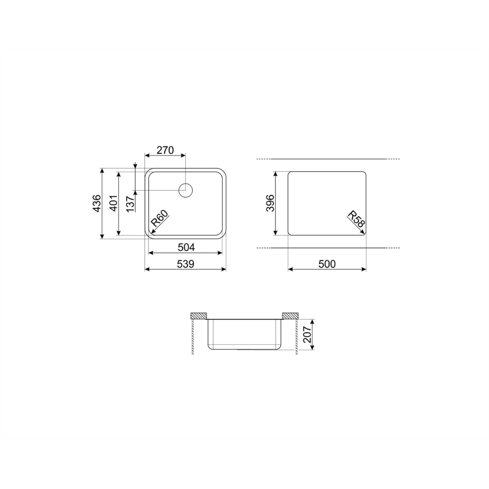 Tarja Sencilla Submontar Smeg UM50 Acero Inox Cepillado