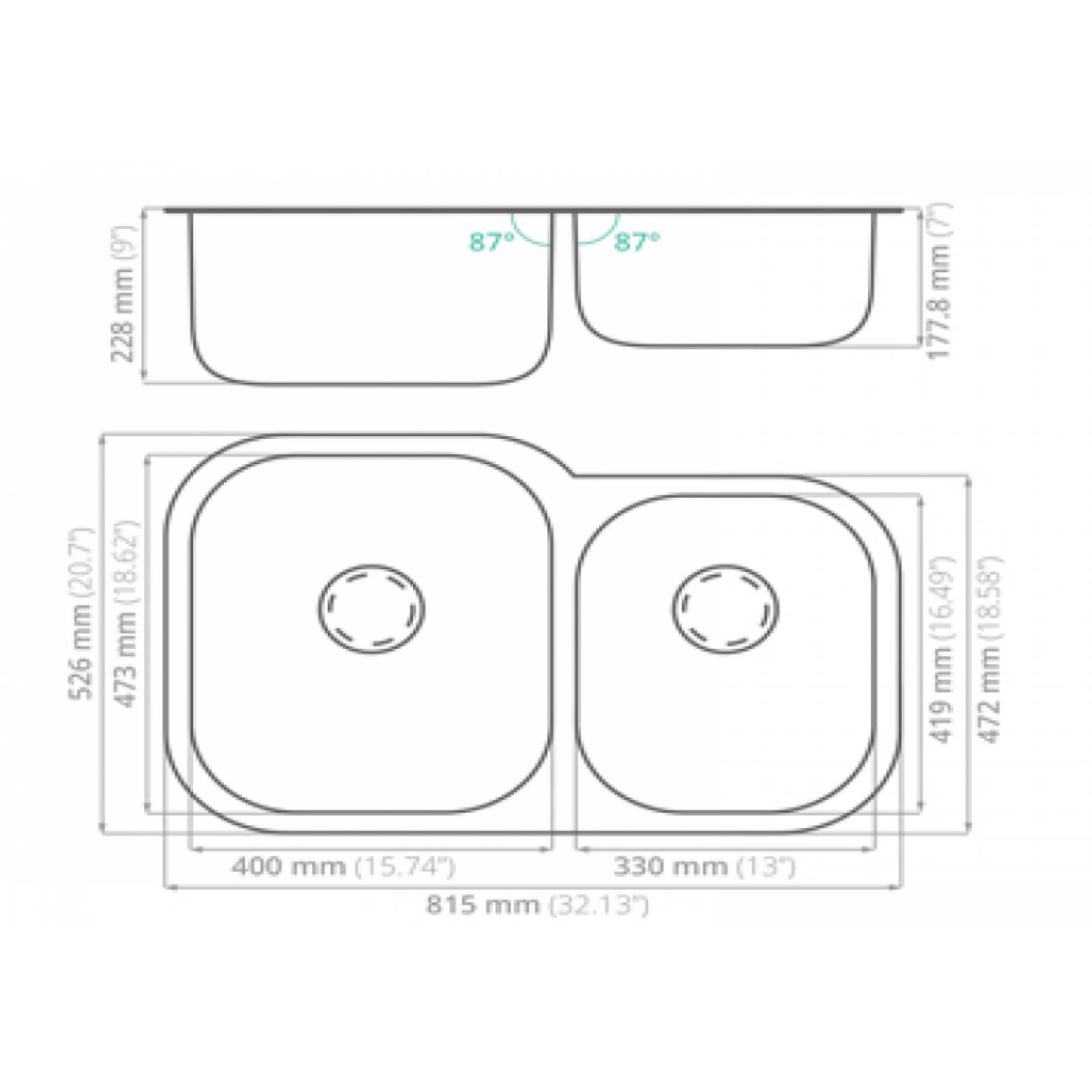 Tarja Doble De Submontar De Cocina IHD TU2T8097 En Acero Inoxidable