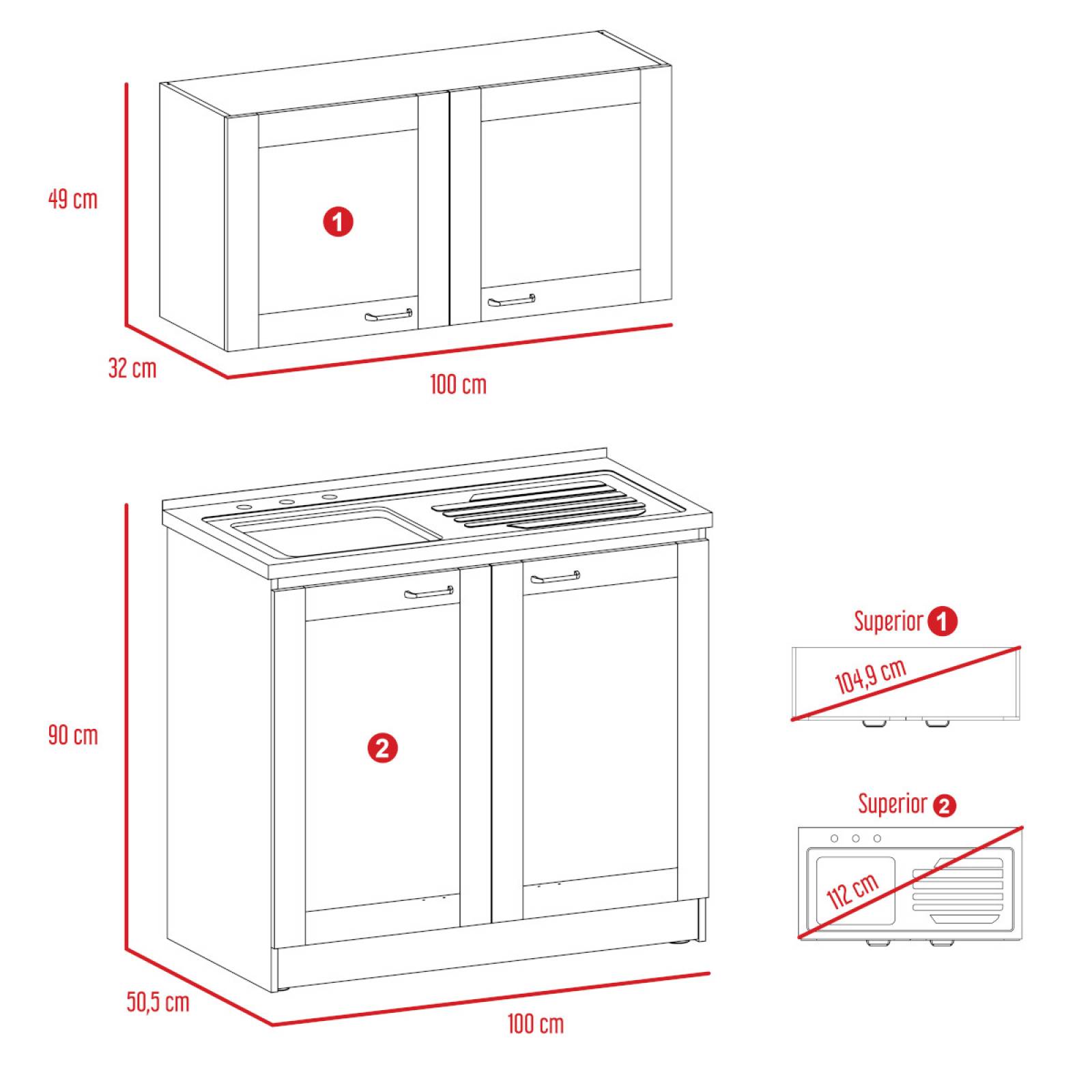 MODULO DE COCINA CON TARJA MODELO STAR ZURICH MARCA EXCELSIOR COLOR BLANCO