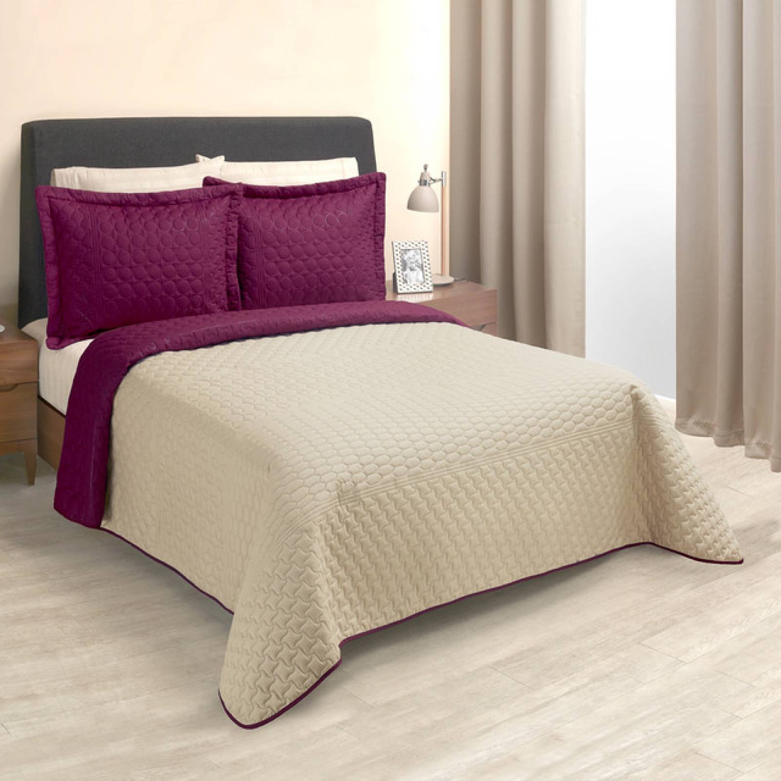 EdredÃ³n Capitonado Dos Vista Matrimonial Vino Lucca