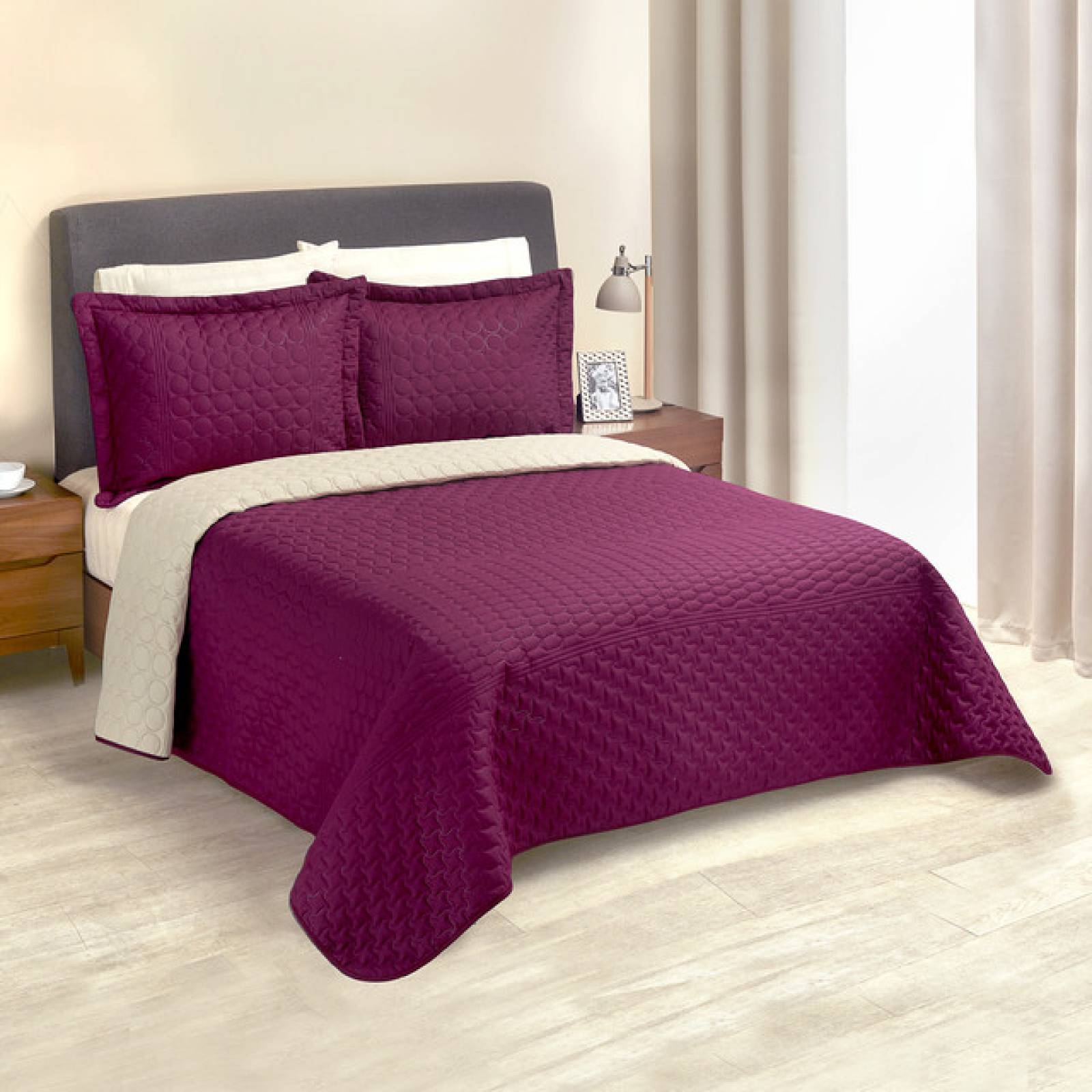 EdredÃ³n Capitonado Dos Vista Matrimonial Vino Lucca