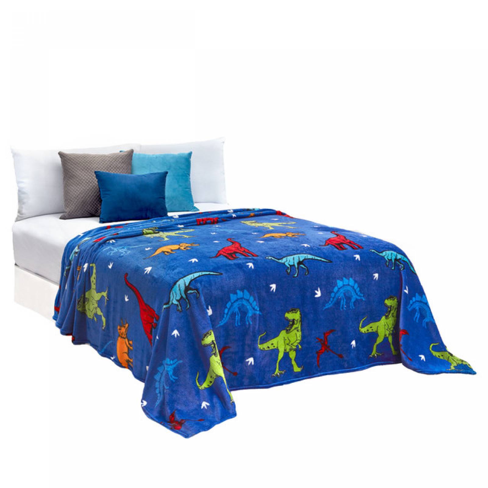 Frazada Invernal Individual Azul Dinosaurios