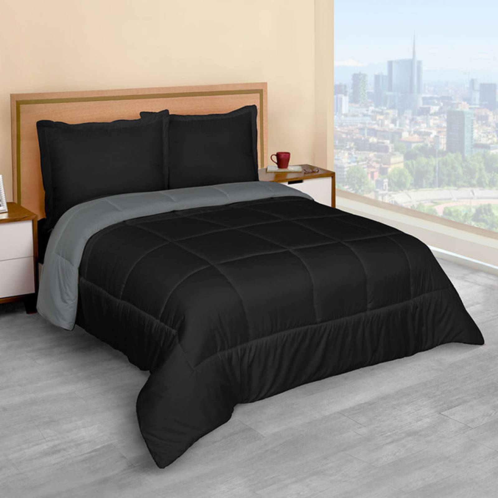 Edredón Duvet Con Relleno King Size  Negro Dos Vistas Pizarra