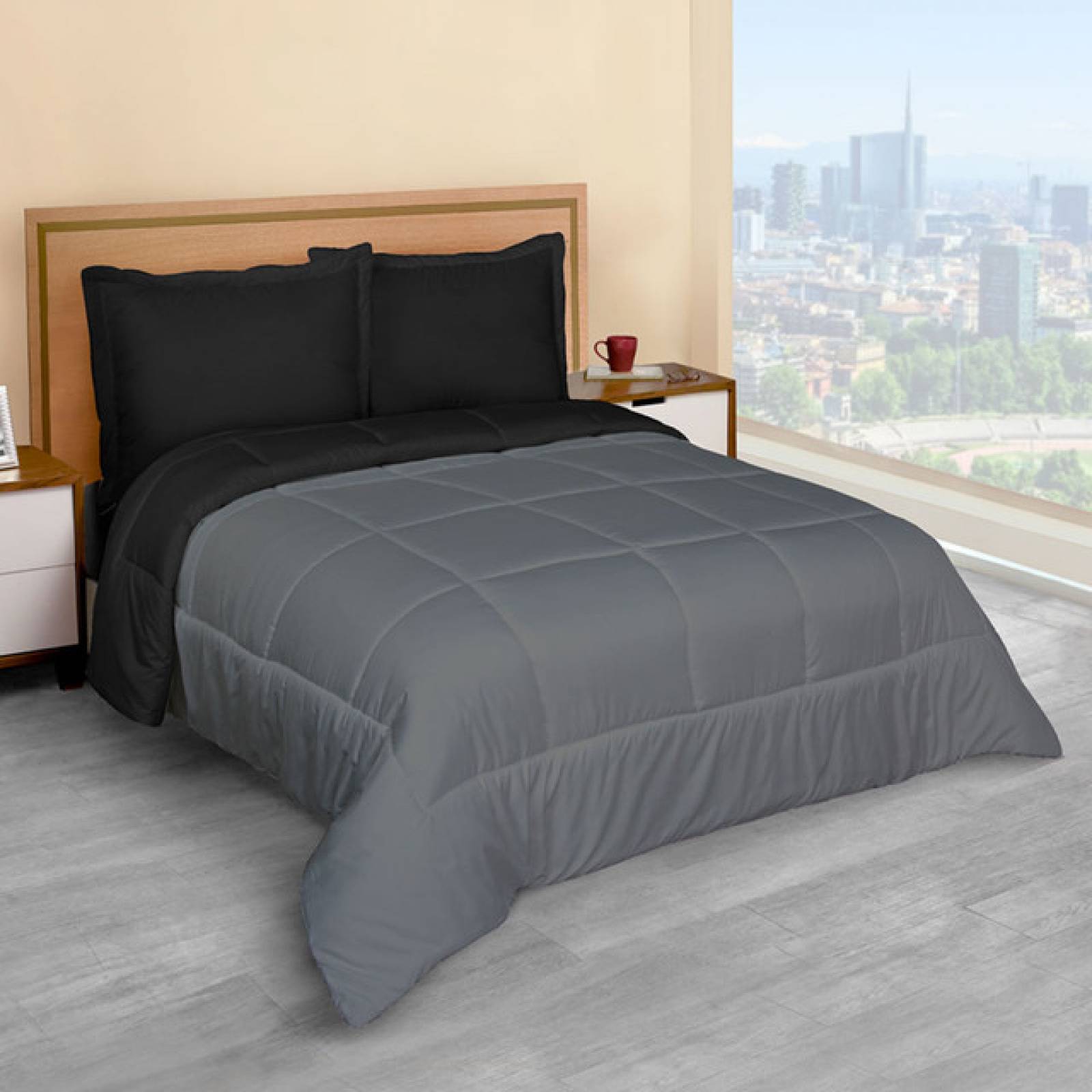 Edredón Duvet Con Relleno King Size  Negro Dos Vistas Pizarra