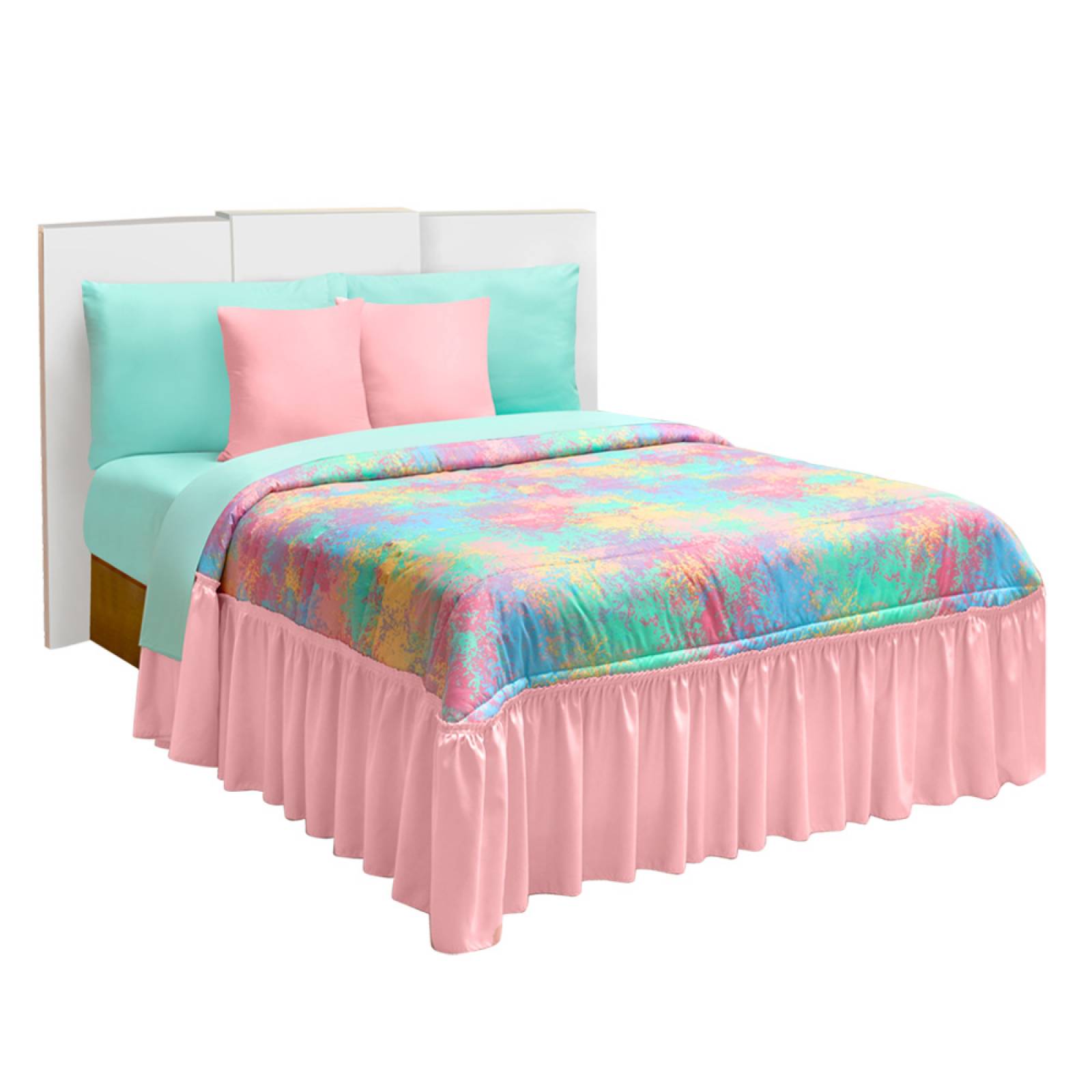 Colcha Con Cojines Matrimonial Rosa Forro De Tela  Pastel