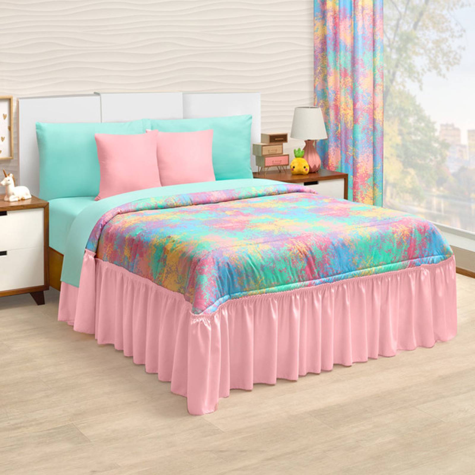 Colcha Con Cojines Matrimonial Rosa Forro De Tela  Pastel