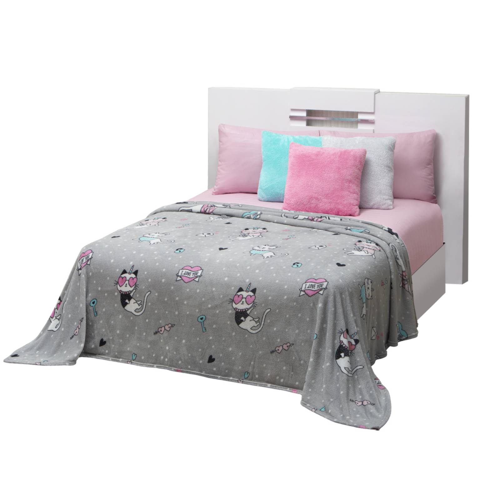 Cobertor Matrimonial Gris Gatos Térmico Queen.