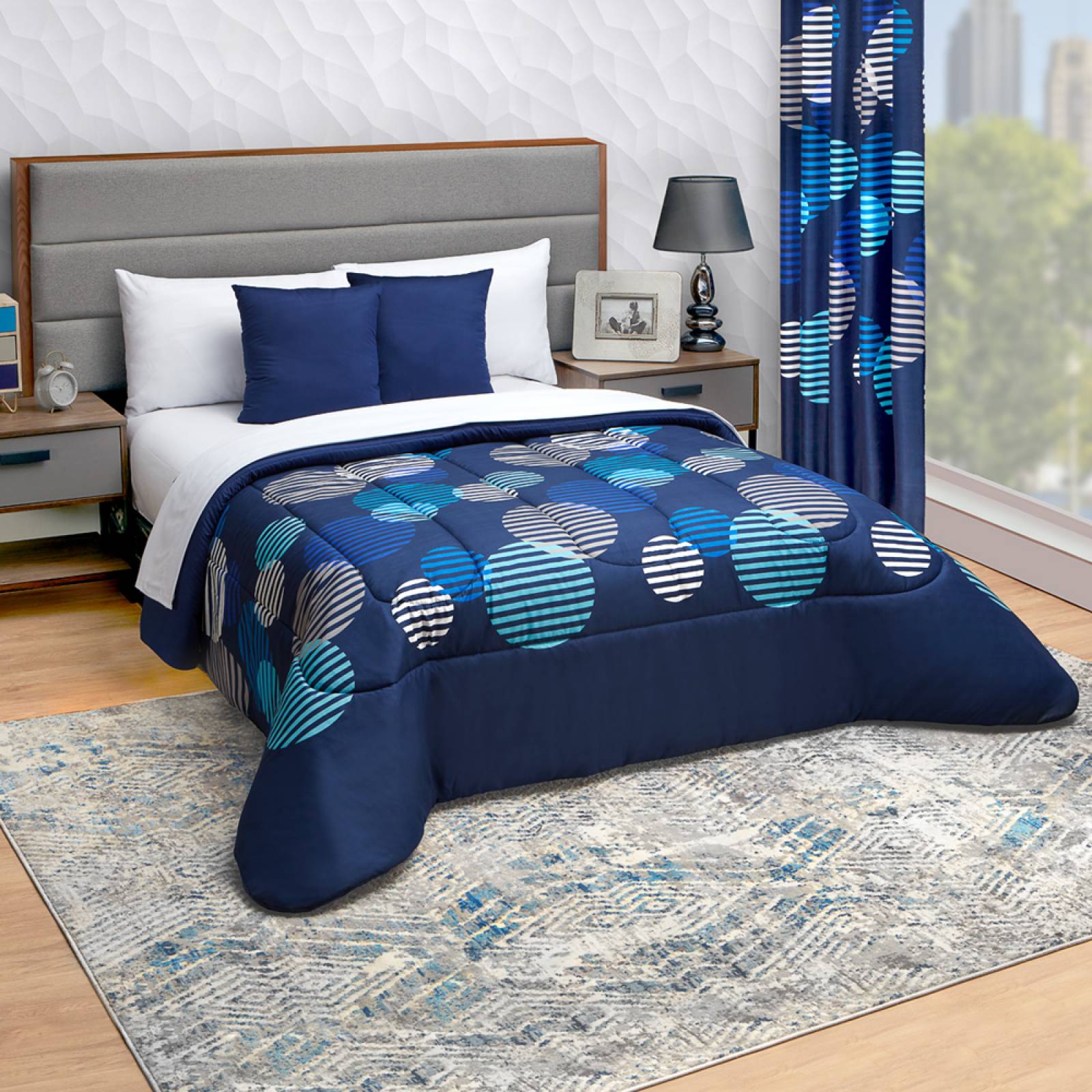 Edredón con Sábanas Individual Azul Círculos Dos vistas Blue.