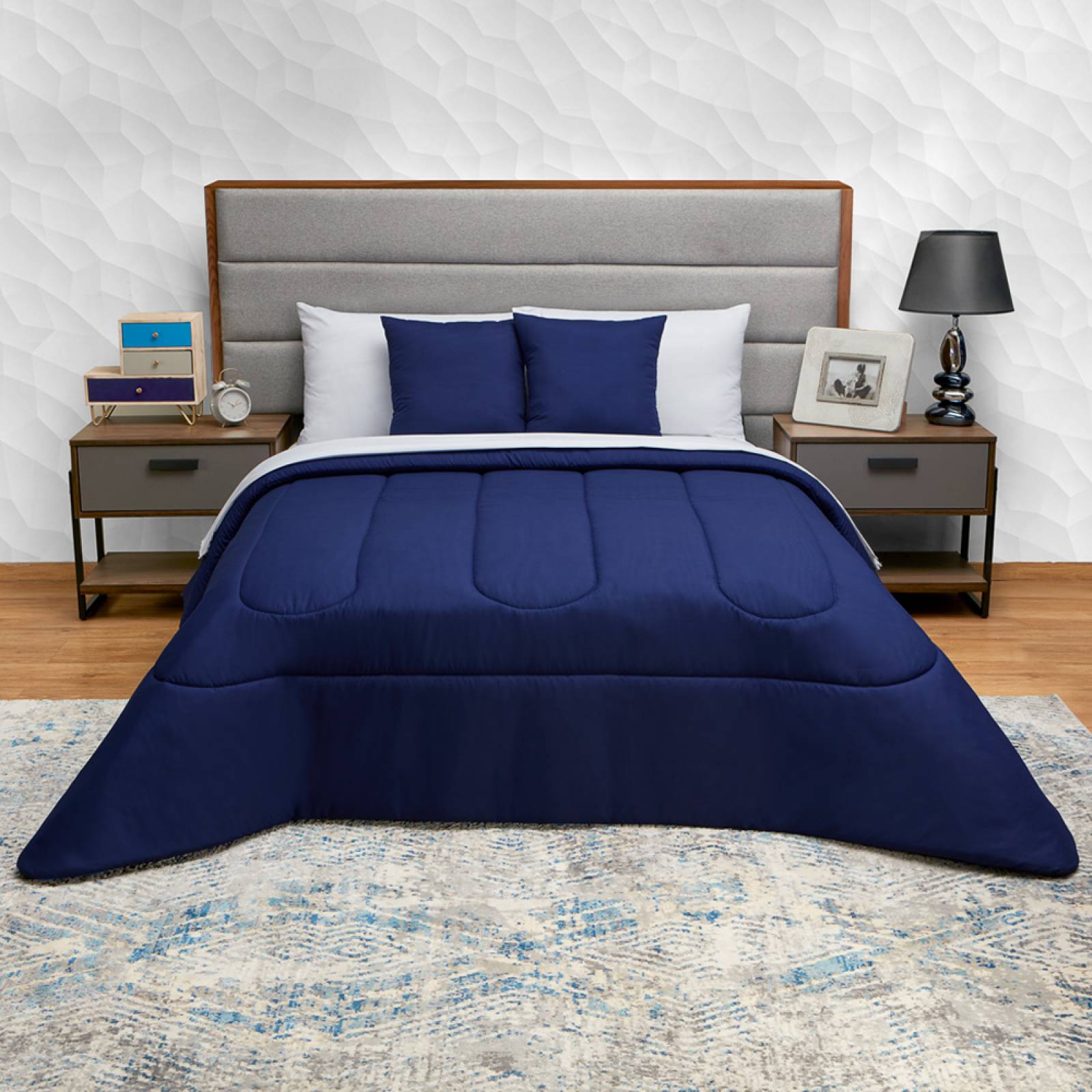 Edredón con Sábanas Individual Azul Círculos Dos vistas Blue.