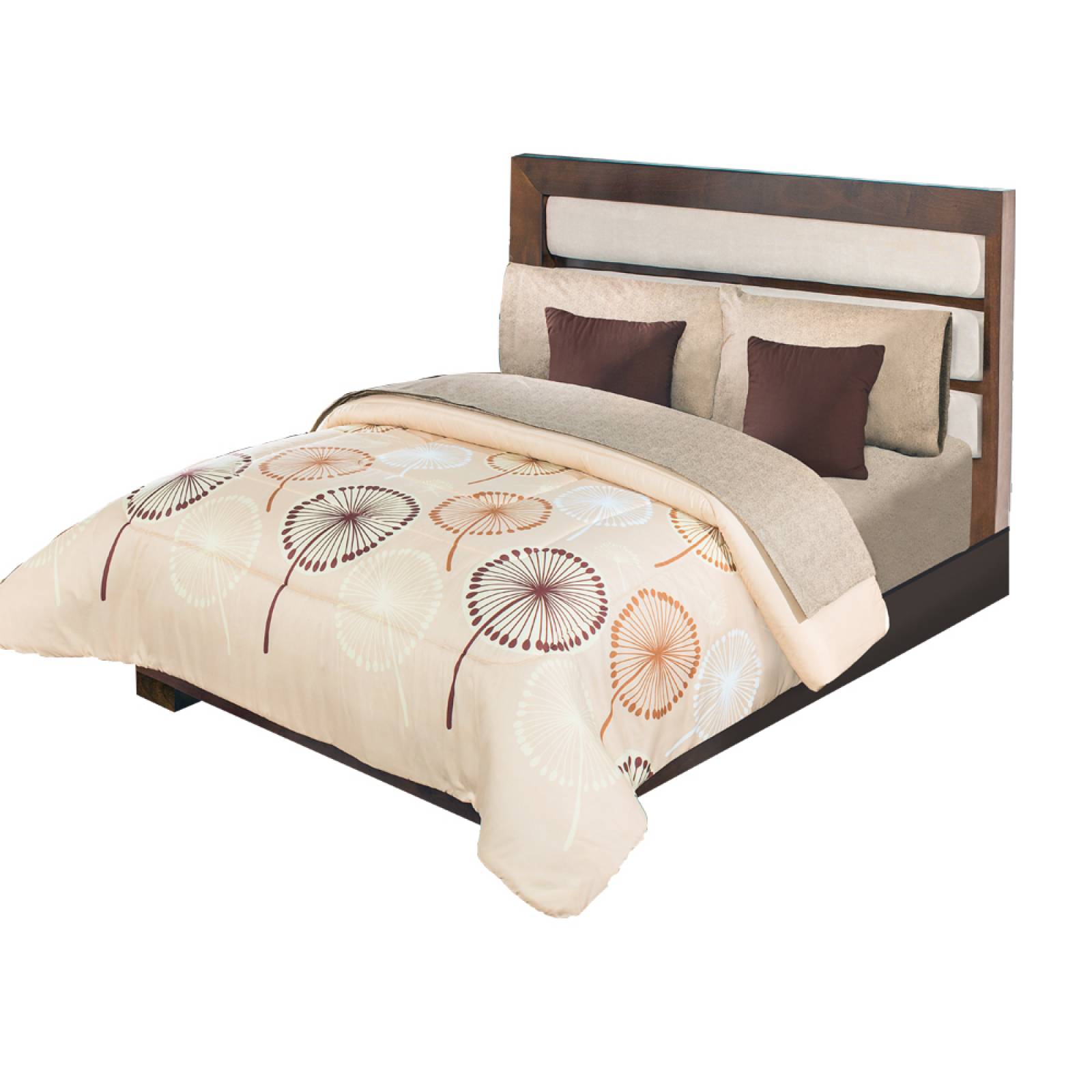 Edredón con Sábanas King Size Beige  Dos vistas Brisa.