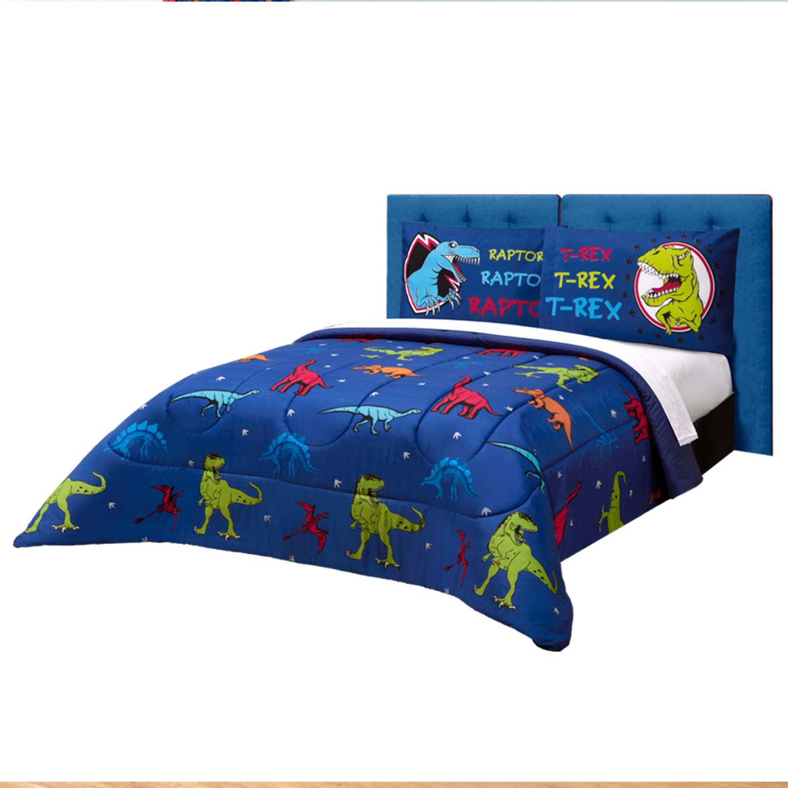 Edredón con Sábanas Individual Azul Dinosaurios Dos vistas Jurásico.