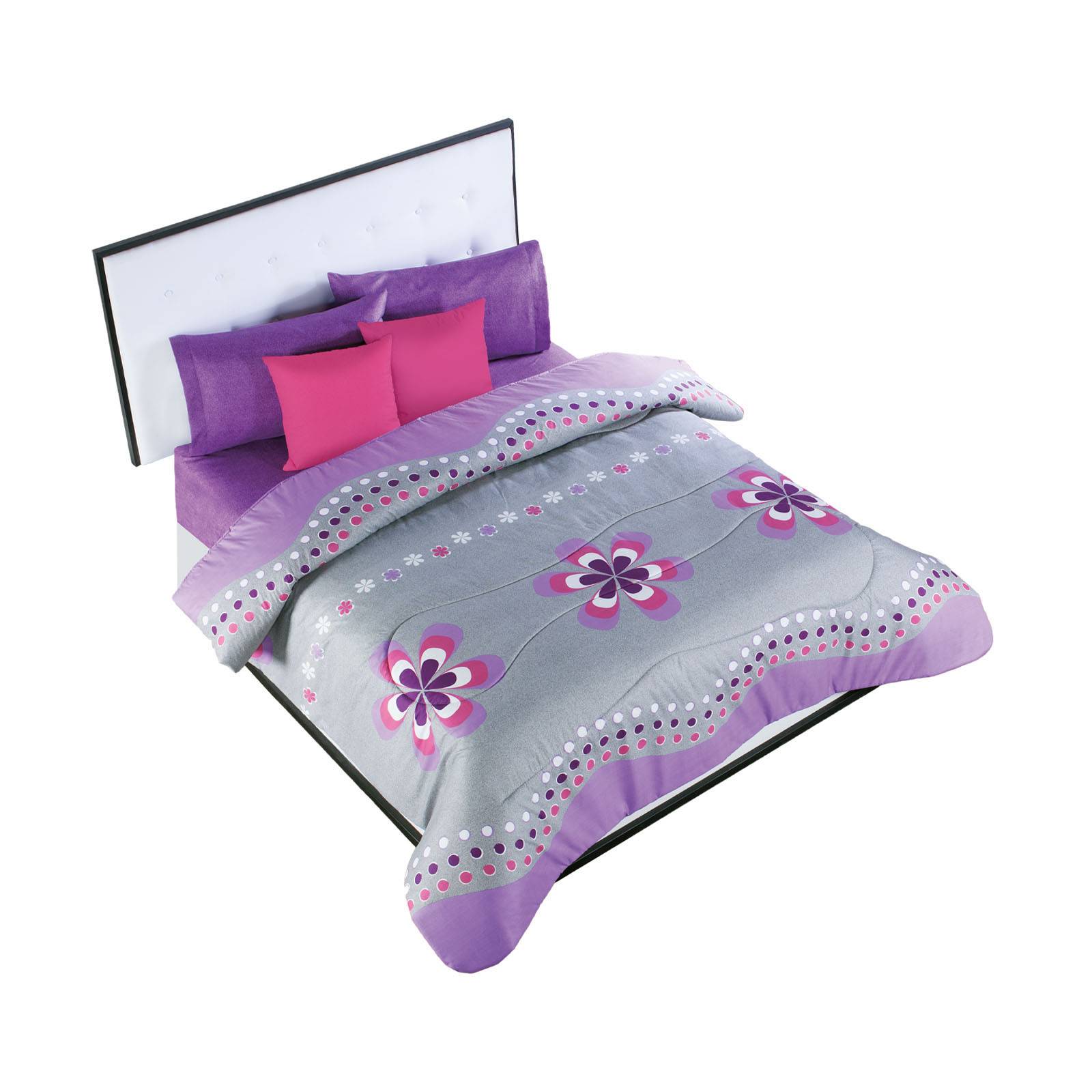 Edredón con Sábanas Matrimonial Morado Flores Dos vistas Melany.