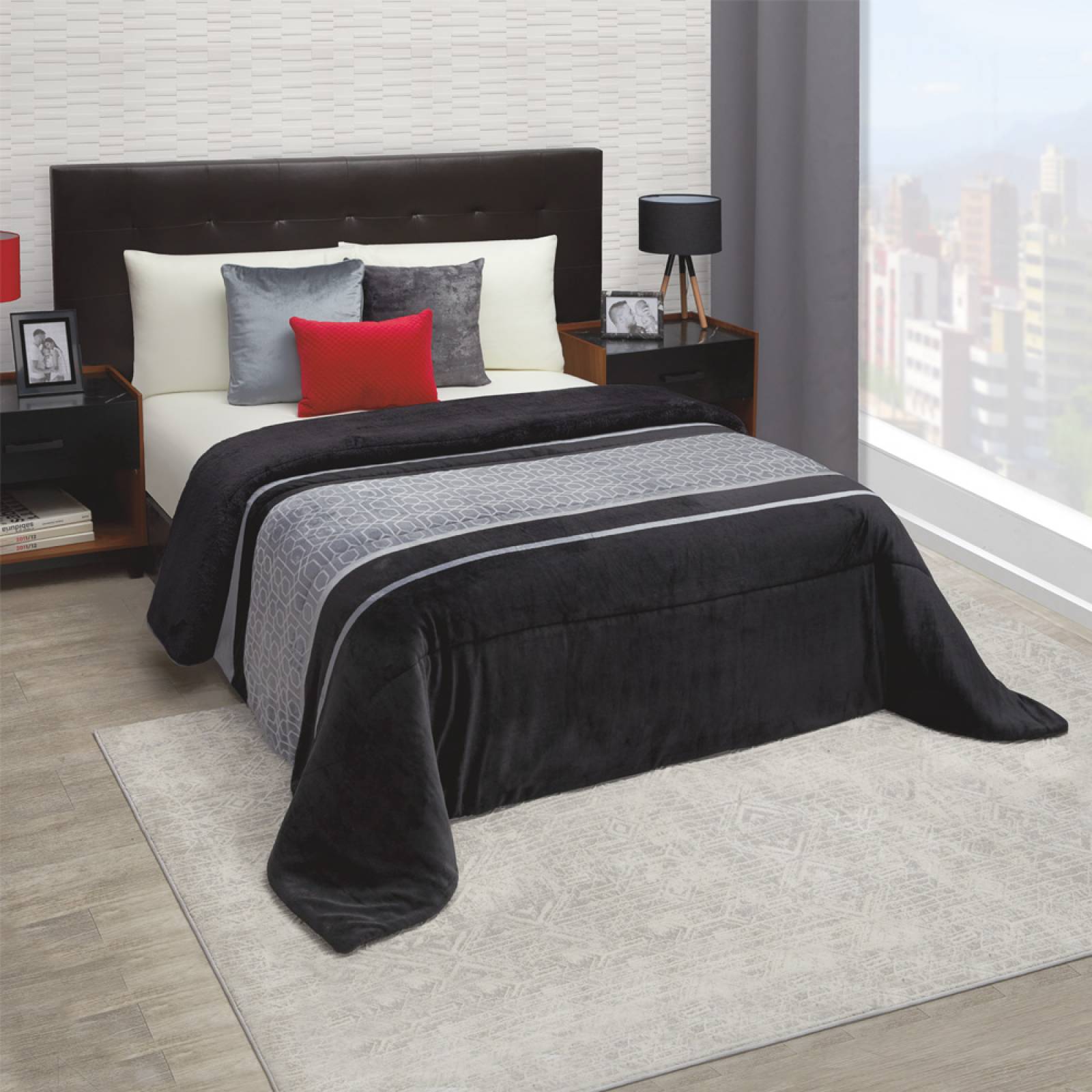 Cobertor con Borrega Matrimonial Negro Térmico Sable.