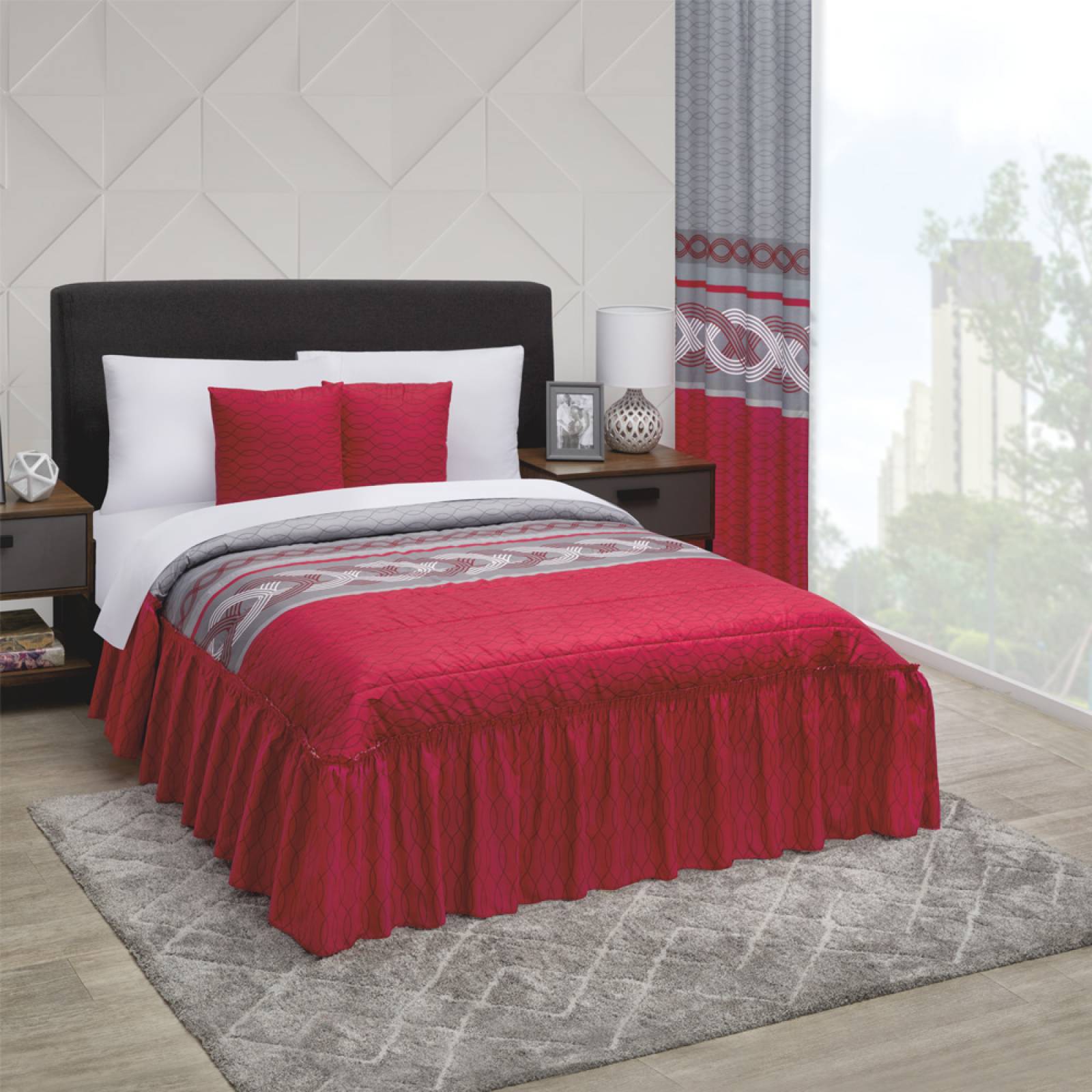 Colcha Con Cojines King Size Rojo Forro De Tela Coruña.