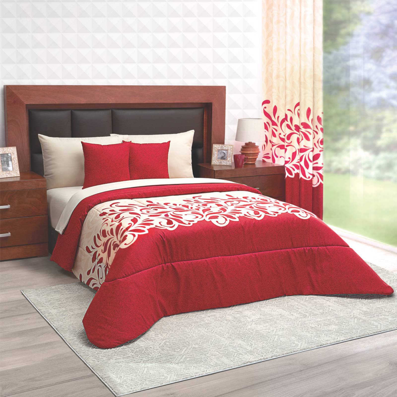 Edredón con Sábanas King Size Rojo Dos vistas Osaka.