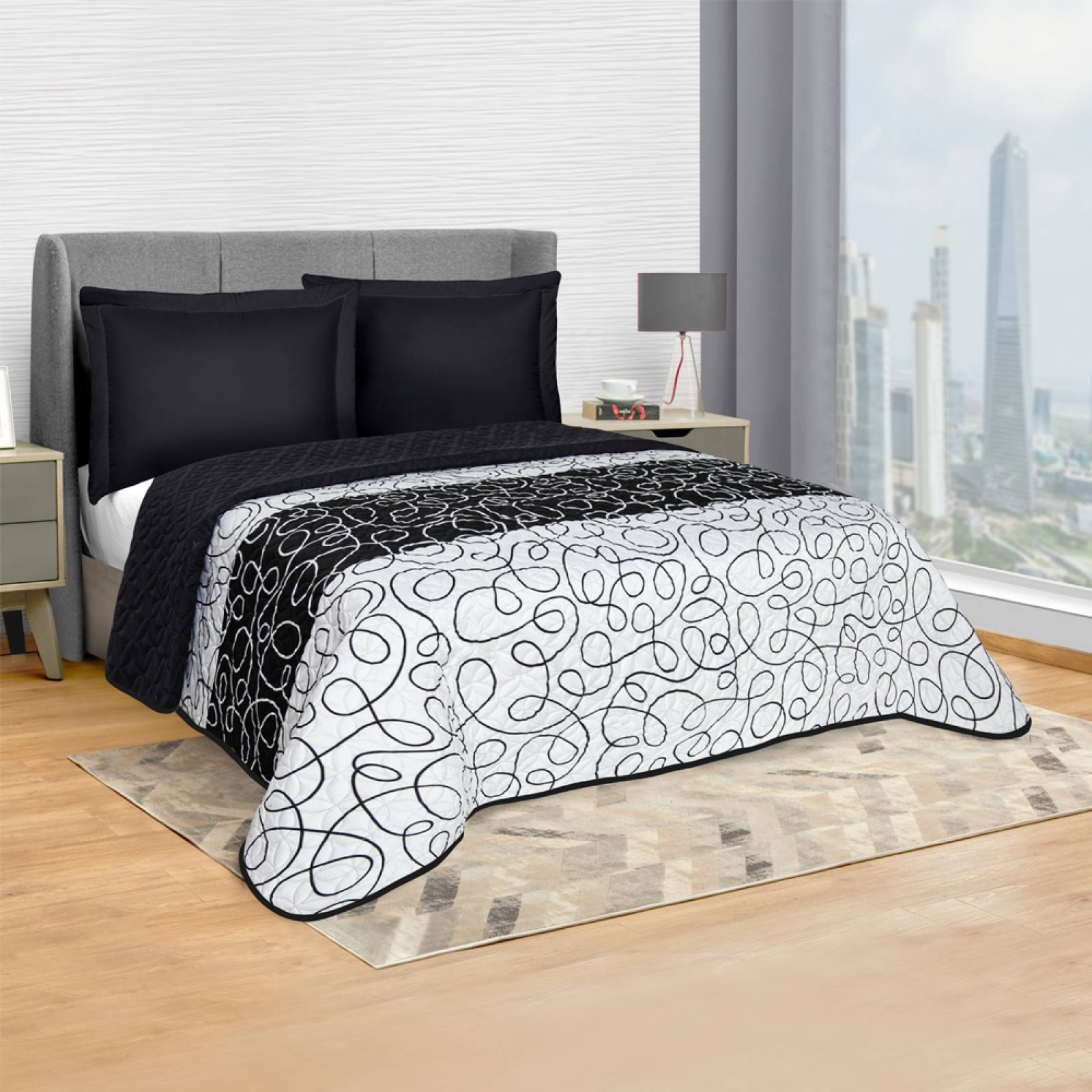 Edredón Ligero Matrimonial Negro con fundas Shajor