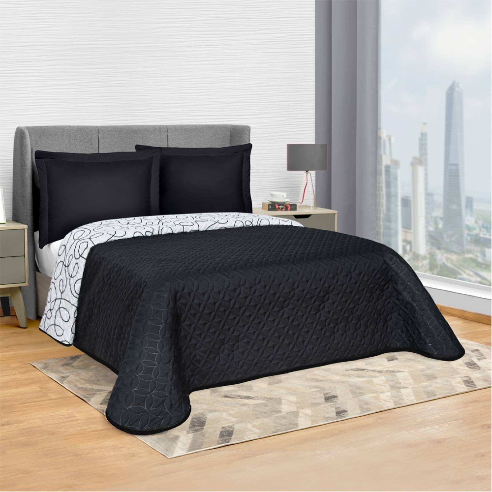 Edredón Ligero Matrimonial Negro con fundas Shajor