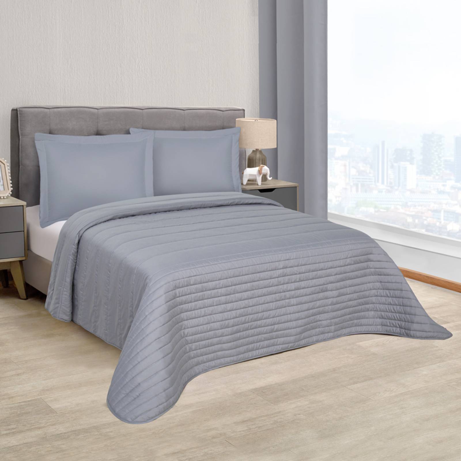 Edredón Ligero con Fundas Matrimonial Gris.