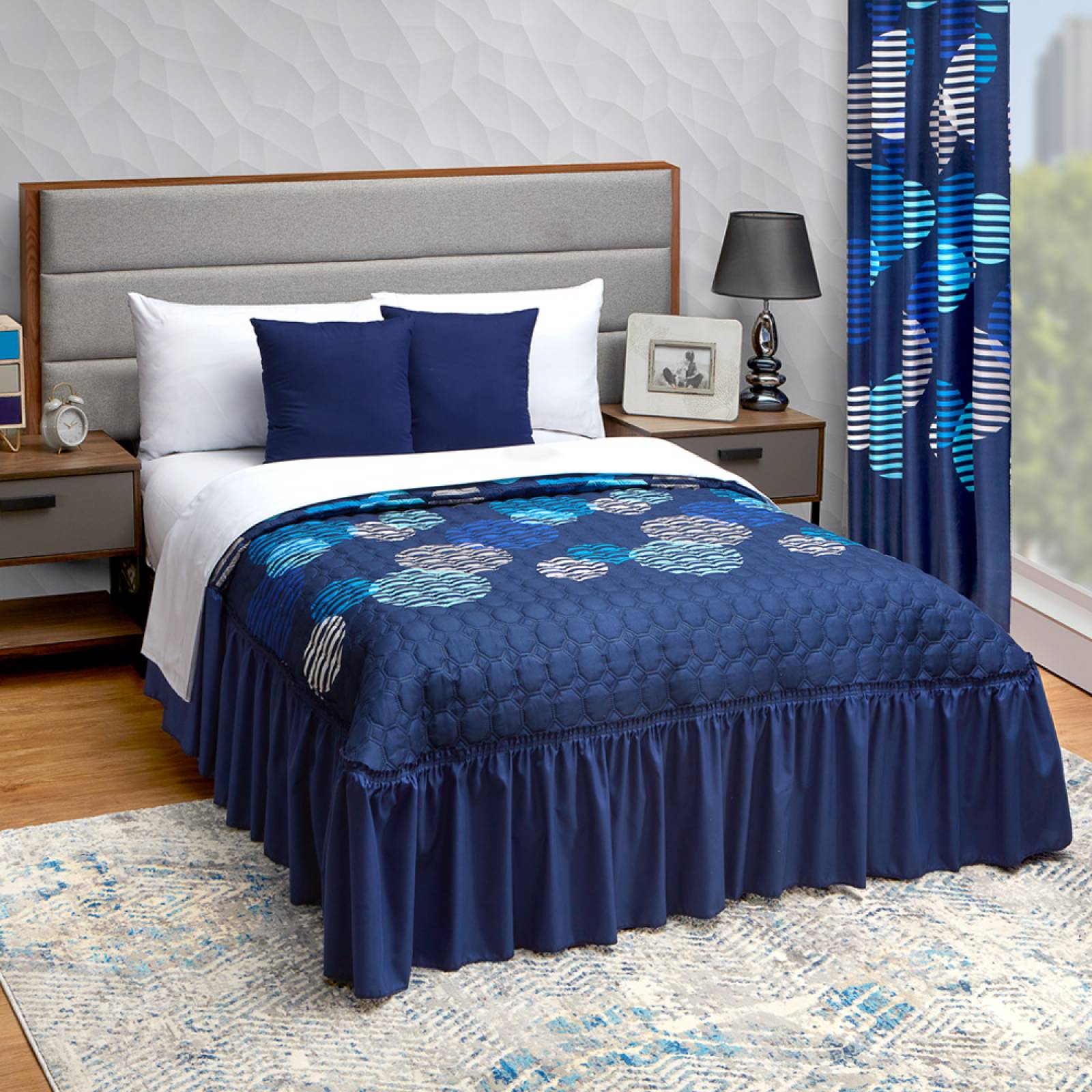 Colcha Con Cojines Matrimonial Azul Con Forro De Tela Blue