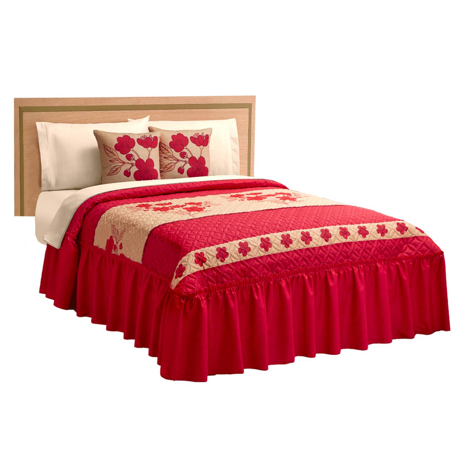 Colcha Con Cojines King Size Rojo Con Forro De Tela Malta