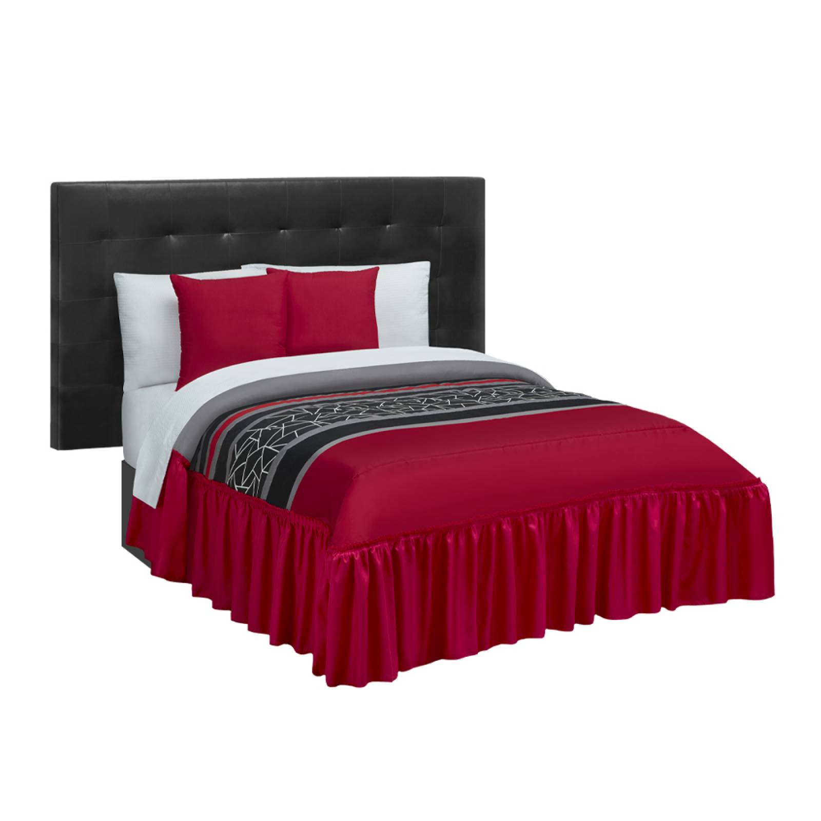 Colcha Con Cojines King Size Rojo Con Forro De Tela Grafito.