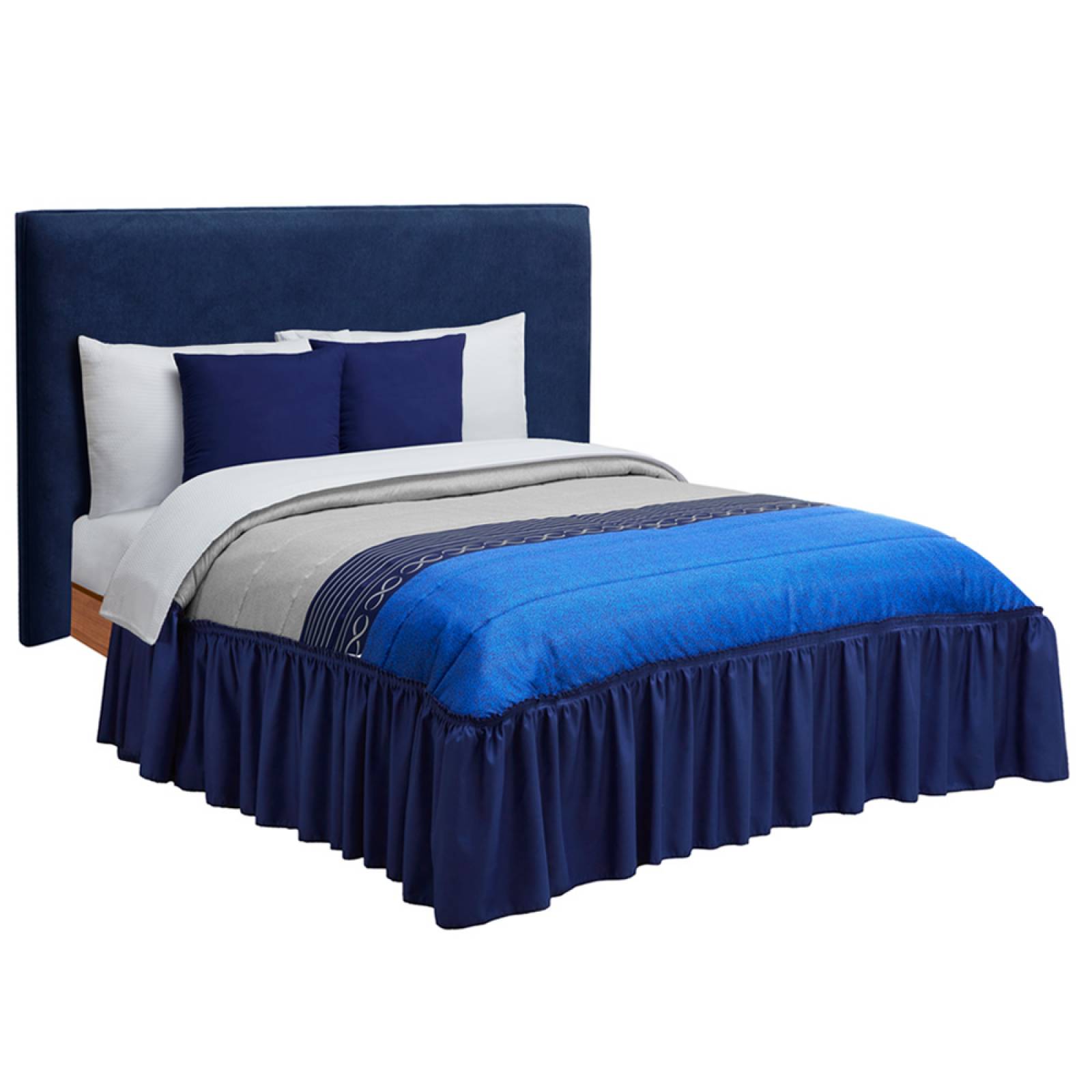 Colcha Con Cojines Matrimonial Azul Con Forro De Tela Infinito