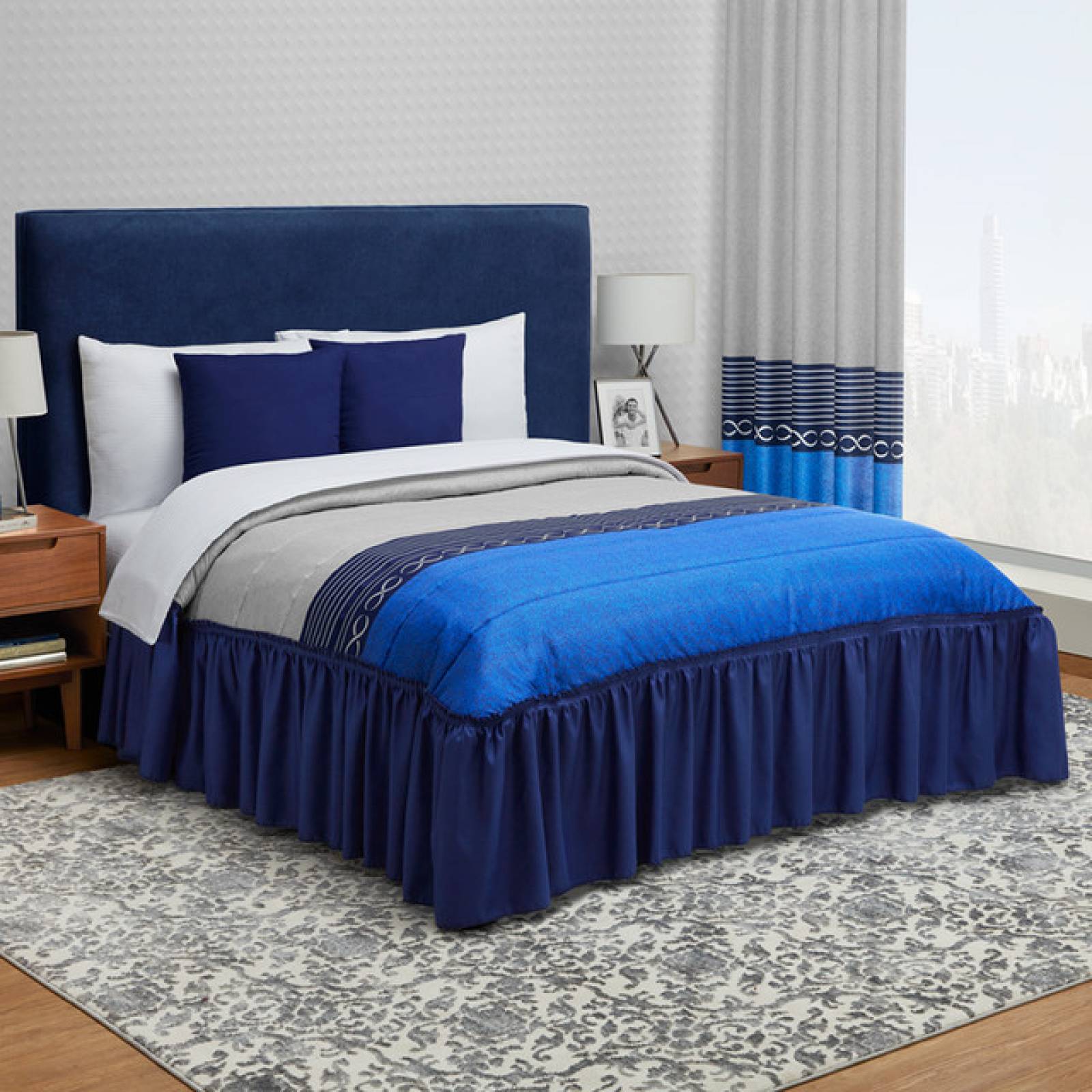 Colcha Con Cojines Matrimonial Azul Con Forro De Tela Infinito