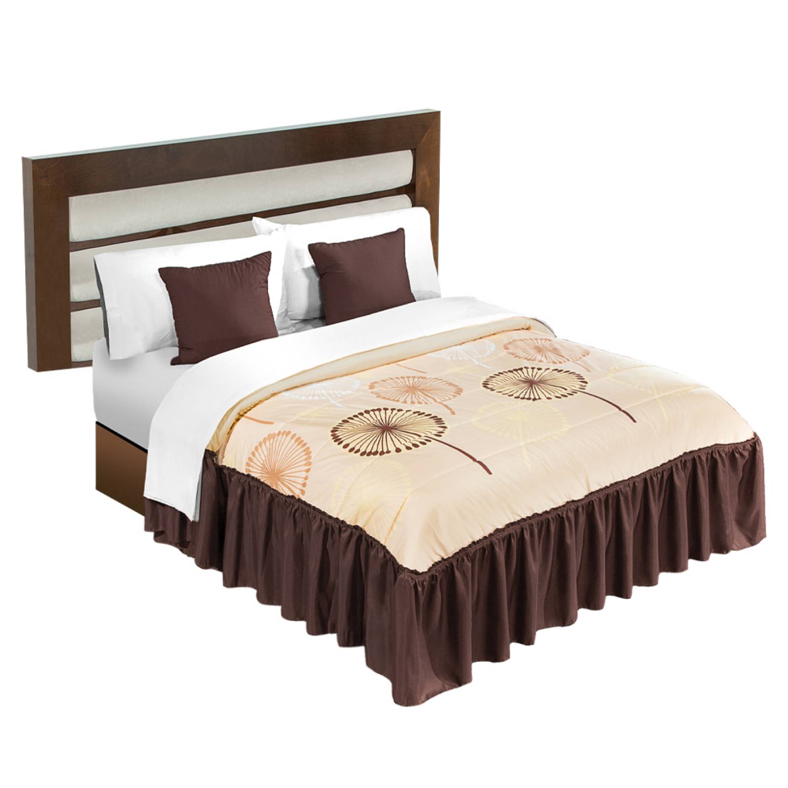 Colcha Con Cojines Matrimonial Beige floral Con Forro De Tela Brisa.