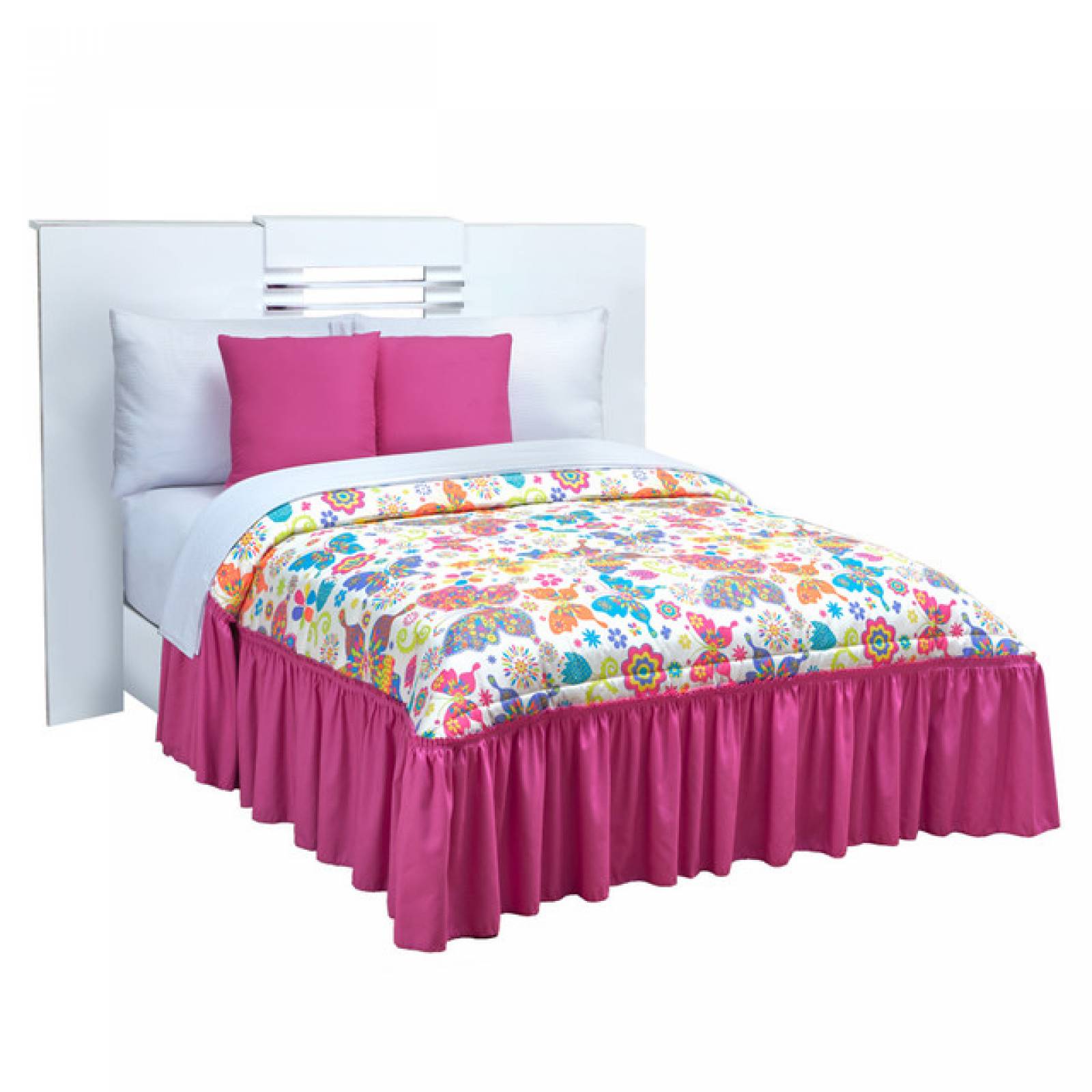 Colcha Con Cojín Individual Blanco Con Forro De Tela Mariposas