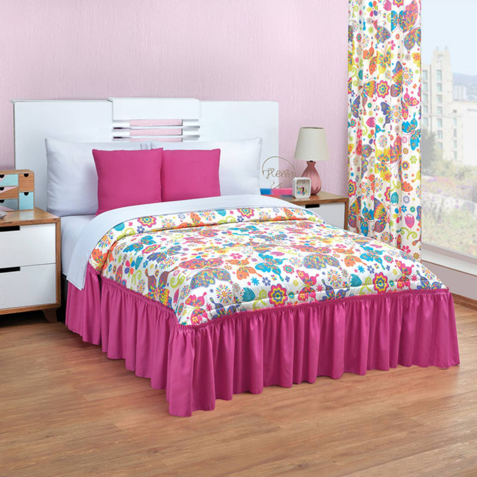 Colcha Con Cojín Individual Blanco Con Forro De Tela Mariposas