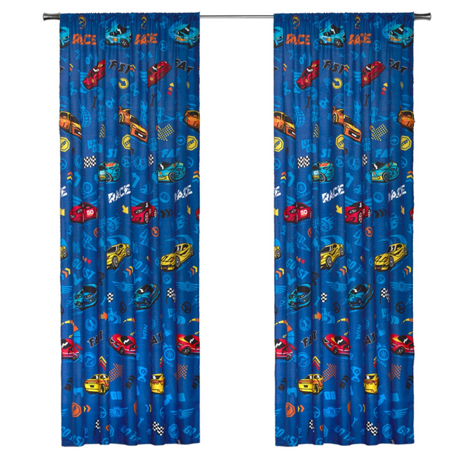 Cortinas Azul Carros dos paneles de 1.30 x 2.20 Race.
