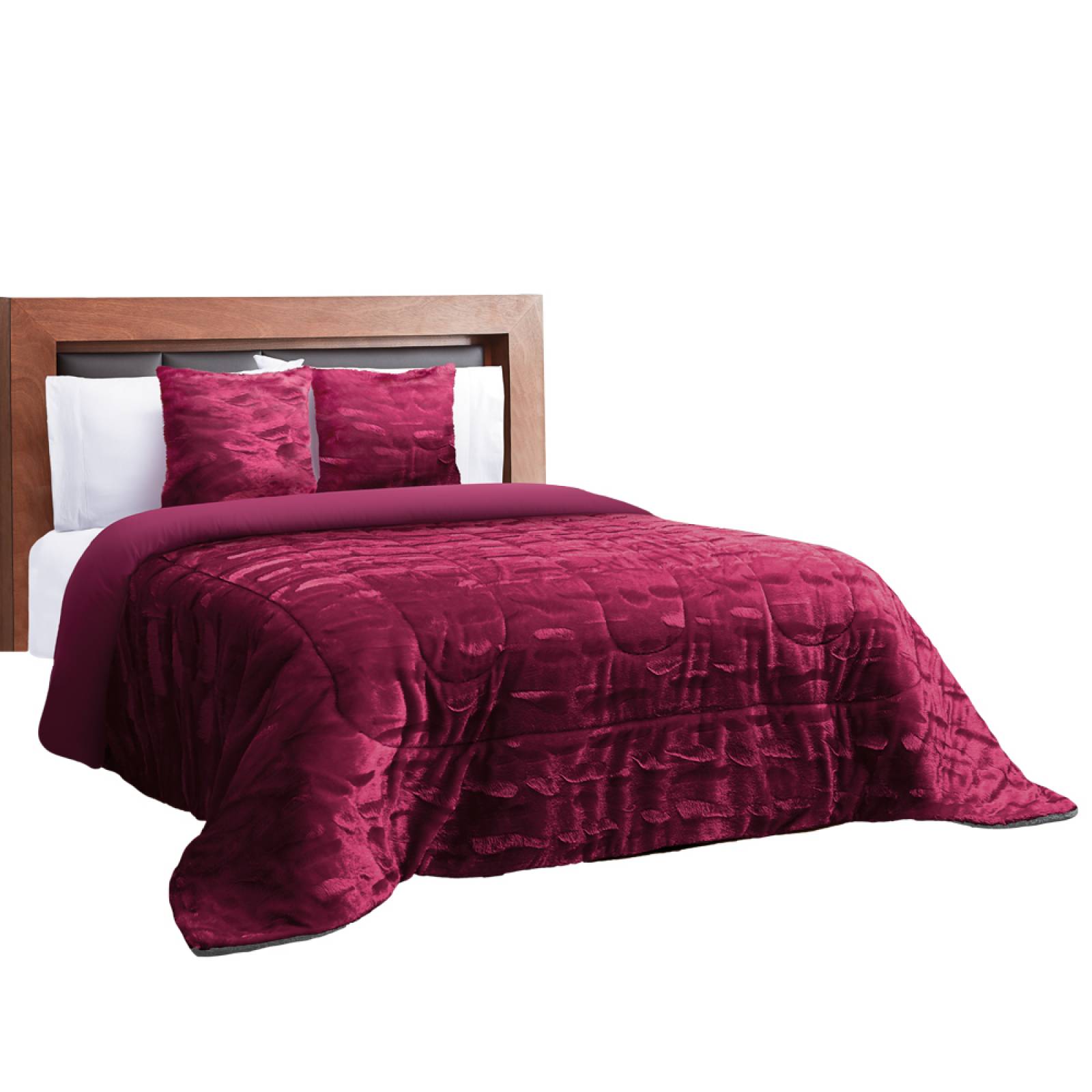 Edredón Mink King Size Vino Dos Vistas Térmico Granate.