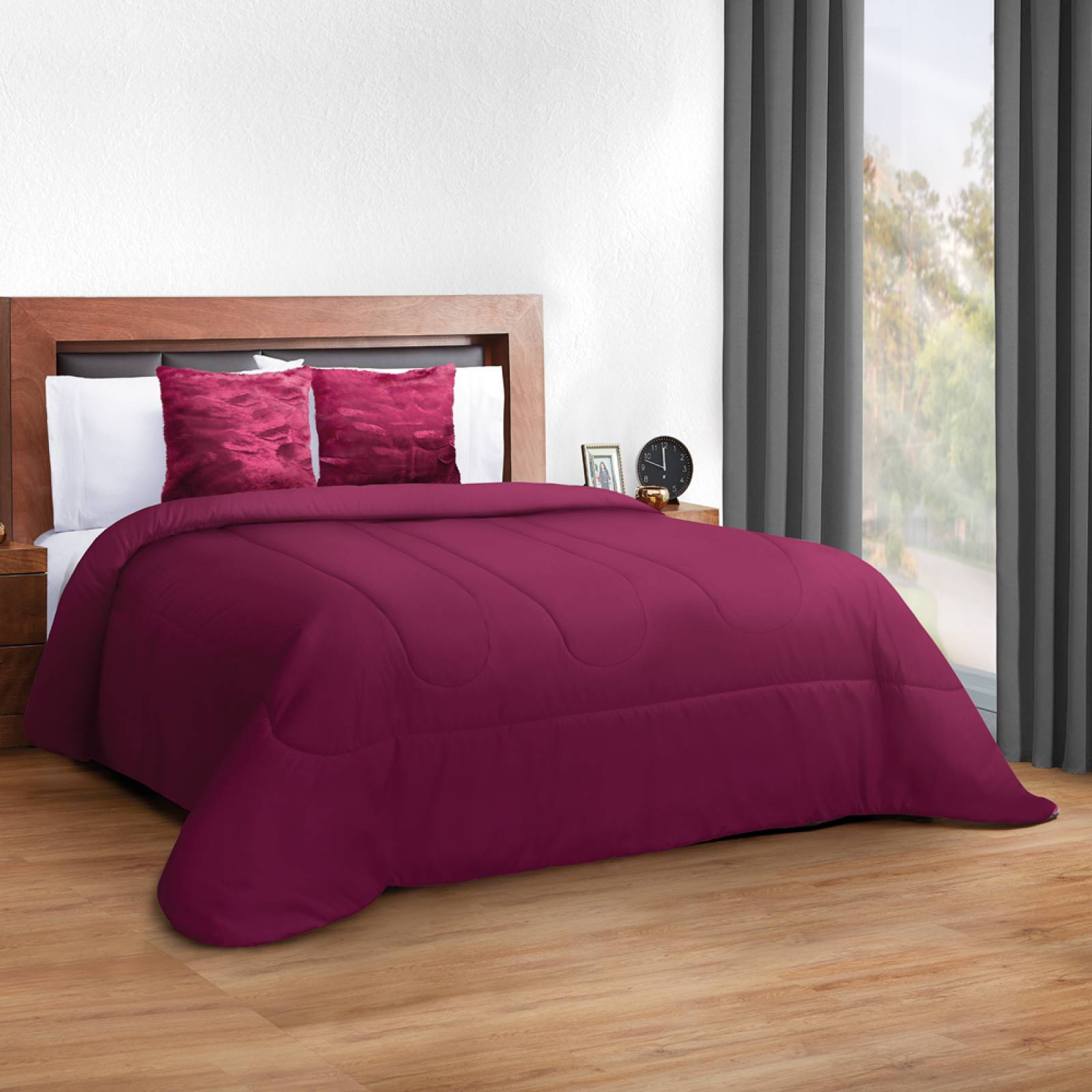 Edredón Mink King Size Vino Dos Vistas Térmico Granate.