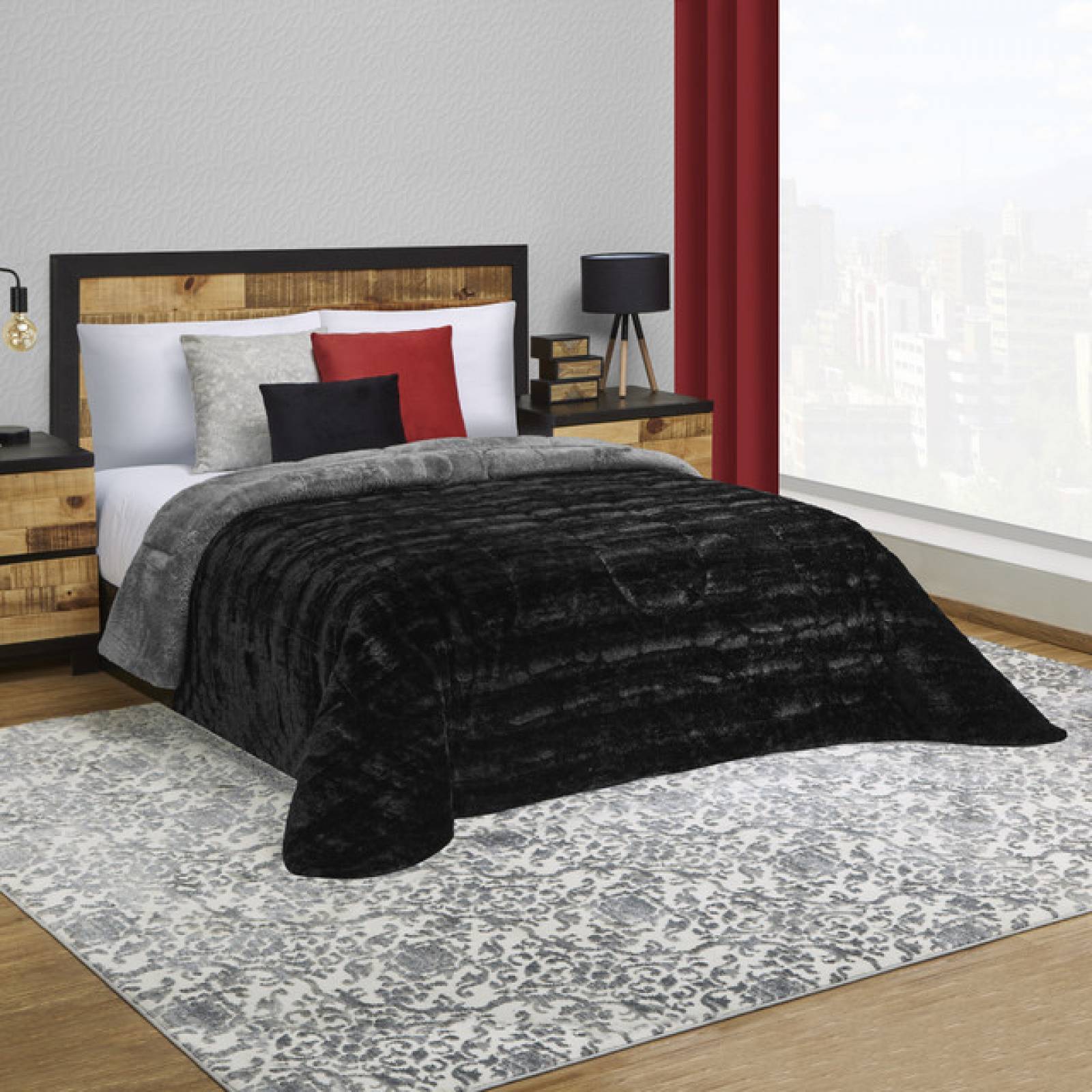 Cobertor Borrega Mink King Size Negro Térmico Black.