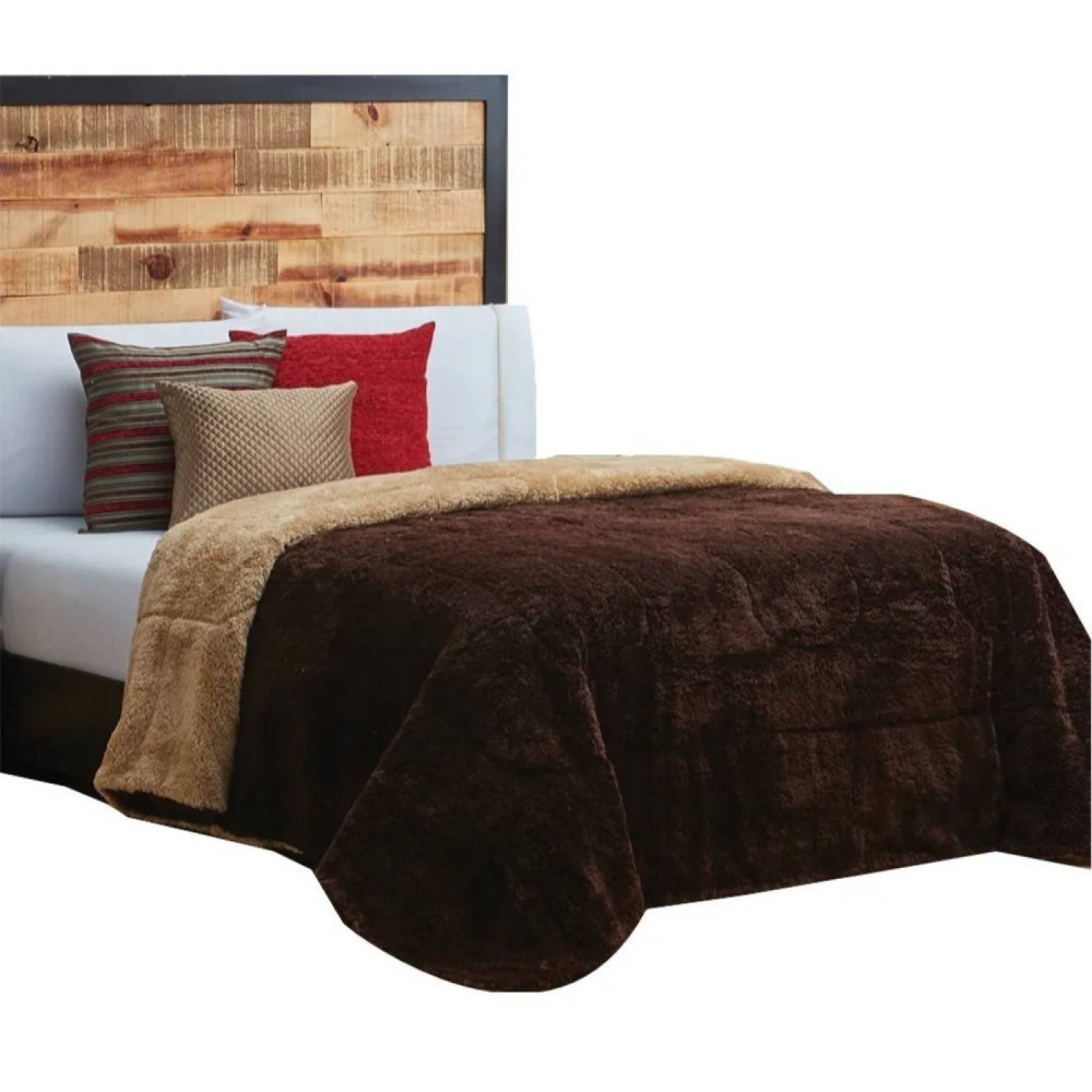 Cobertor Con Borrega King Size Café Bicolor Dos Vistas Chocolate.