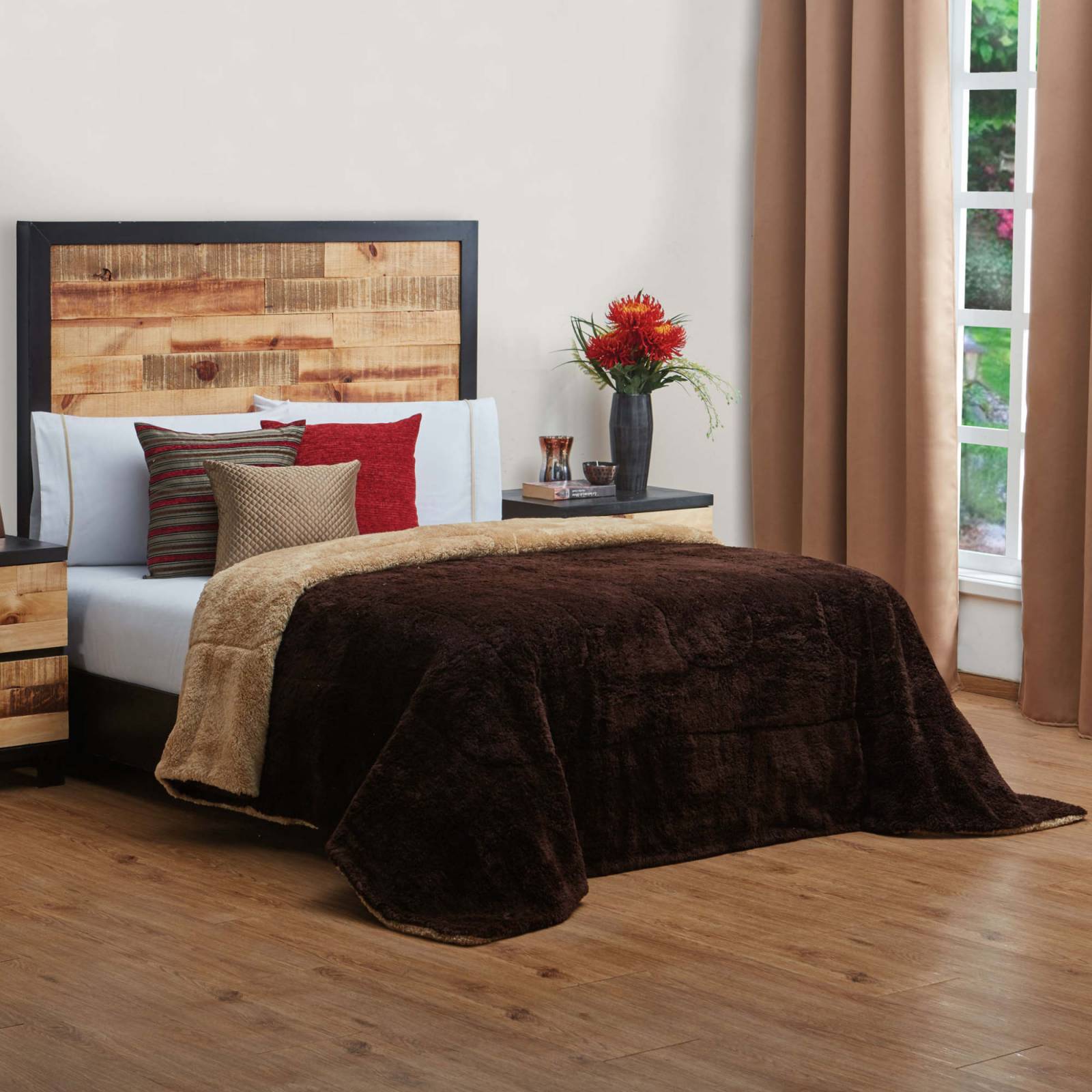 Cobertor Con Borrega King Size Café Bicolor Dos Vistas Chocolate.