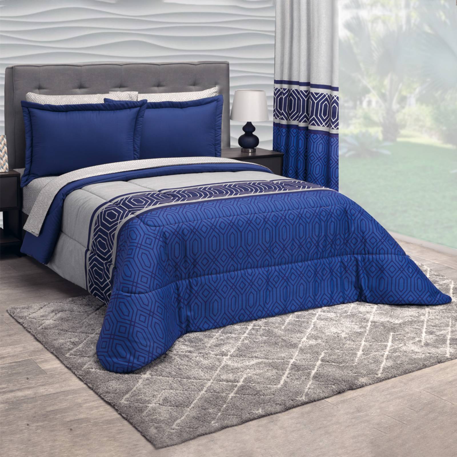 Edredón Con Sábanas King Size Azul Marino Lugo.