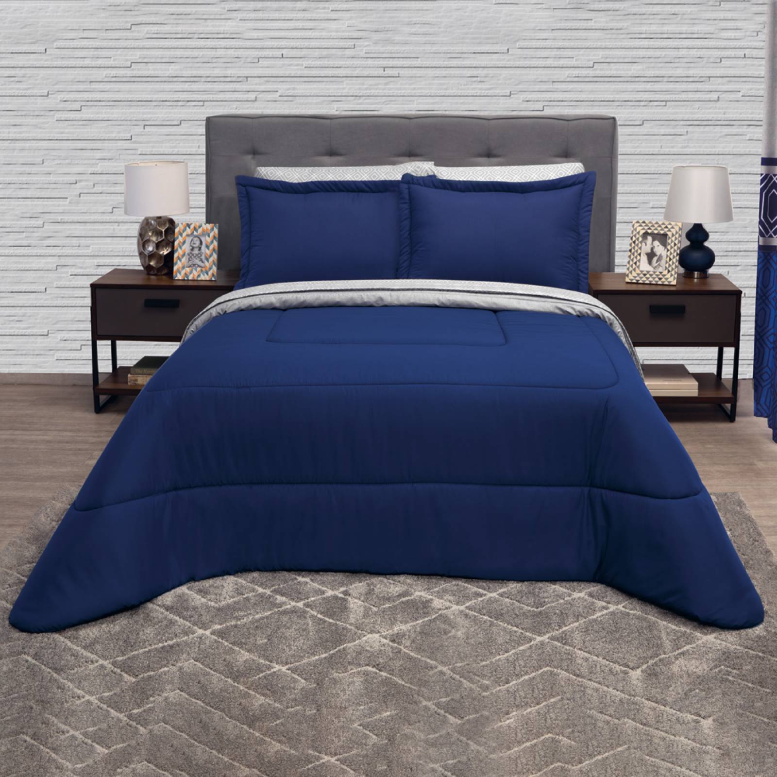 Edredón Con Sábanas King Size Azul Marino Lugo.