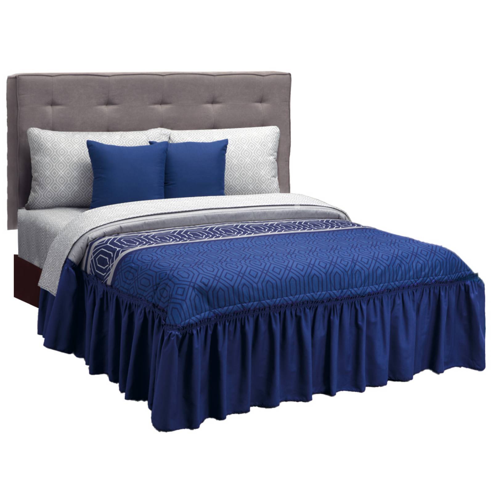 Colcha Con Cojines  King Size Azul Marino Lugo.
