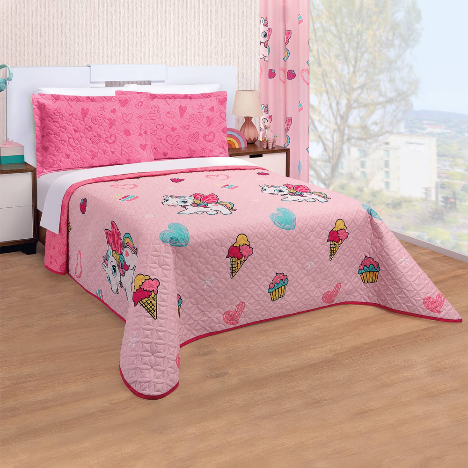 Edredón Ligero Individual Rosa Dos Vistas  Boni.