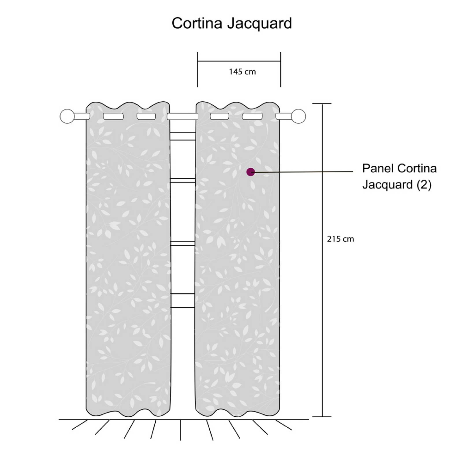 Cortina Jacquard 2 paneles de 1.45 x 2.15 m Hojas Stone.