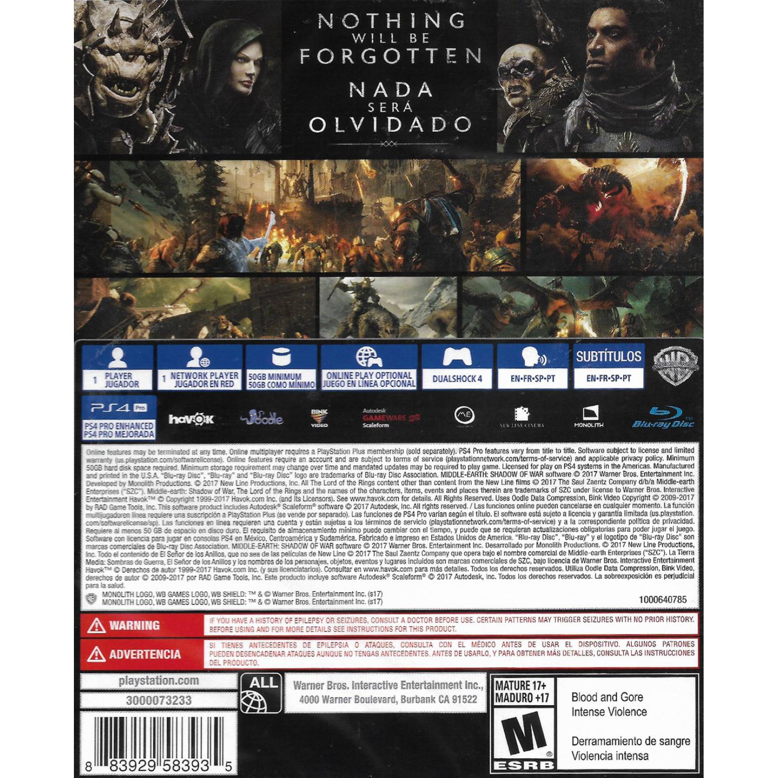 Middle Earth: Shadow Of War   PS4