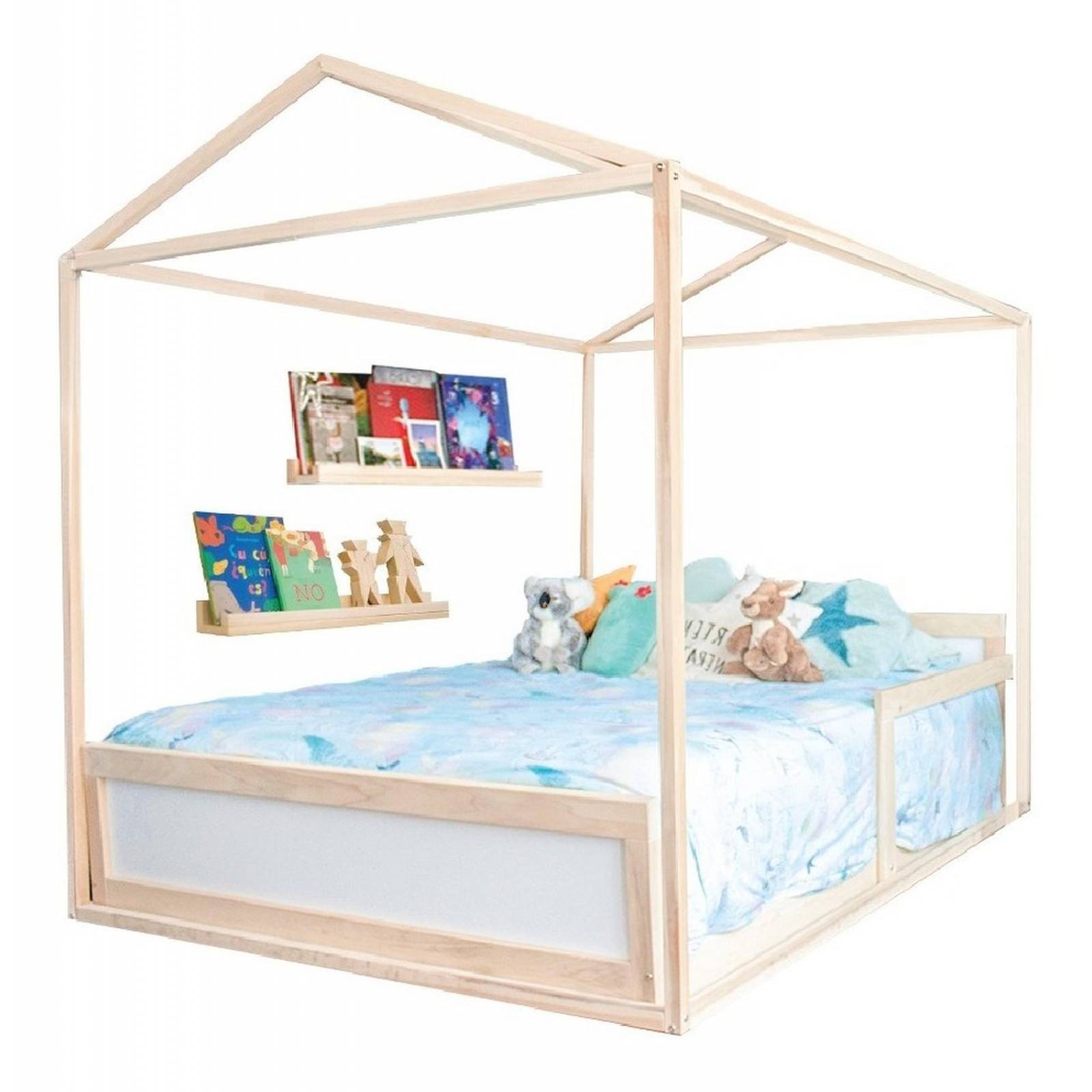 Recamara Matrimonial Madera Niños 1 Cama 1 Casa Y 2 Repisas 