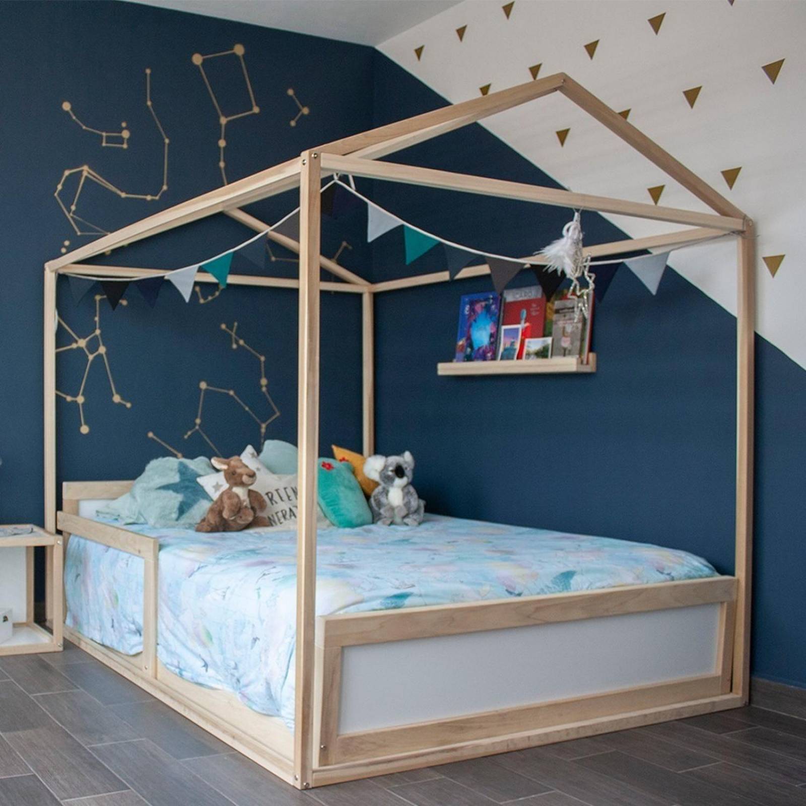 Recamara Matrimonial Madera Niños 1 Cama 1 Casa Y 2 Repisas 