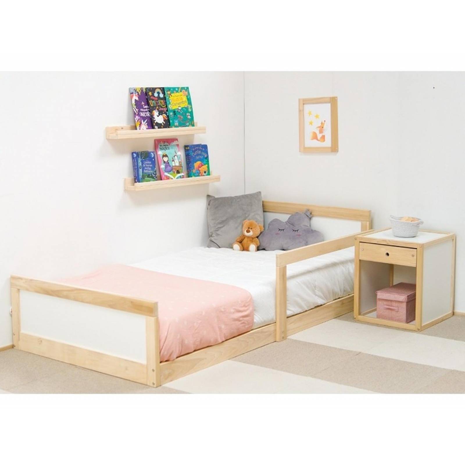 Cama Montessori Individual Moderna Infantil Madera Kit 