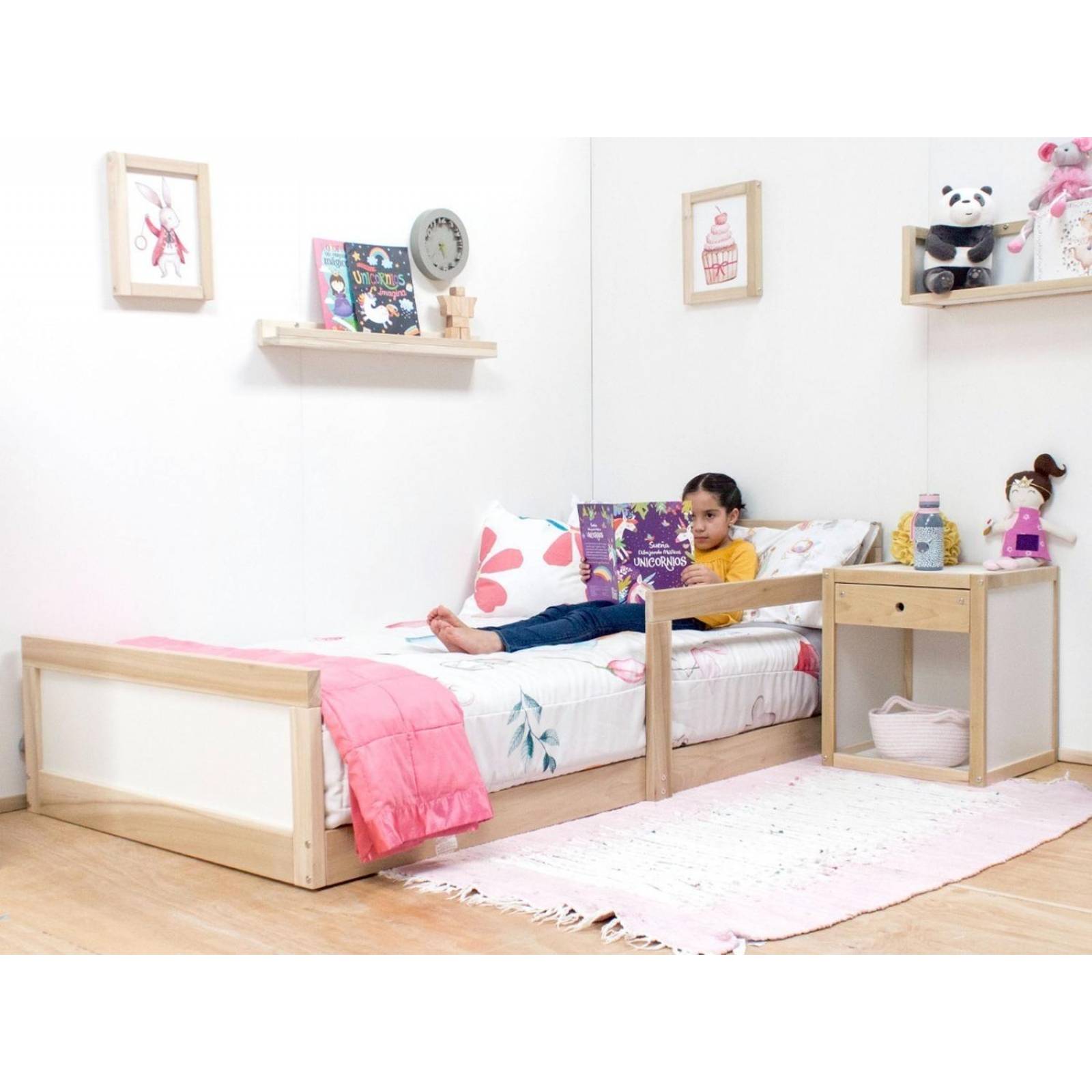 Cama Montessori Individual Moderna Infantil Madera Kit 