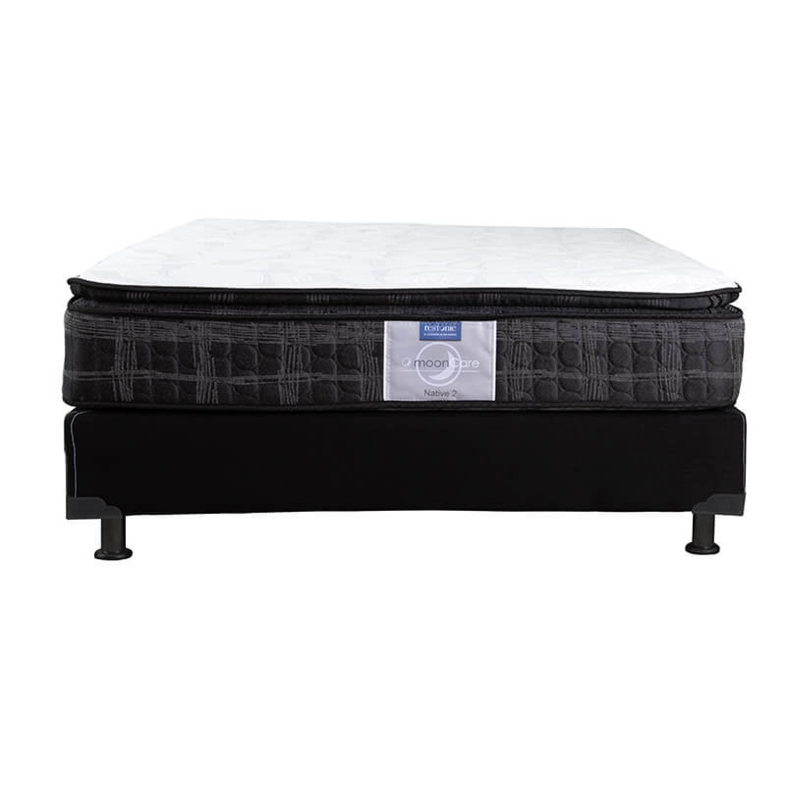 Colchón Matrimonial Restonic Native + Box Black Dicasa + Sábanas + Protector