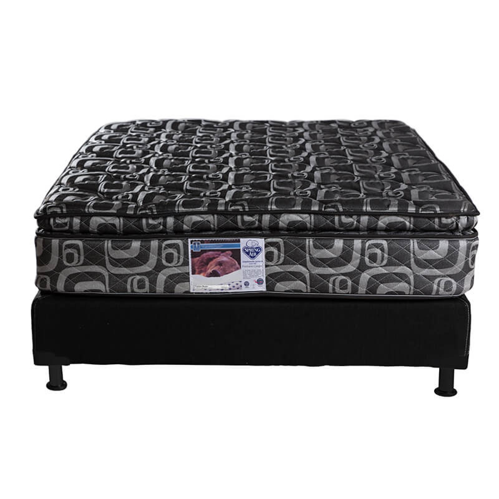 Colchón Matrimonial Spring Air Morgan Con Box Negro, Sábanas y Almohada Oso