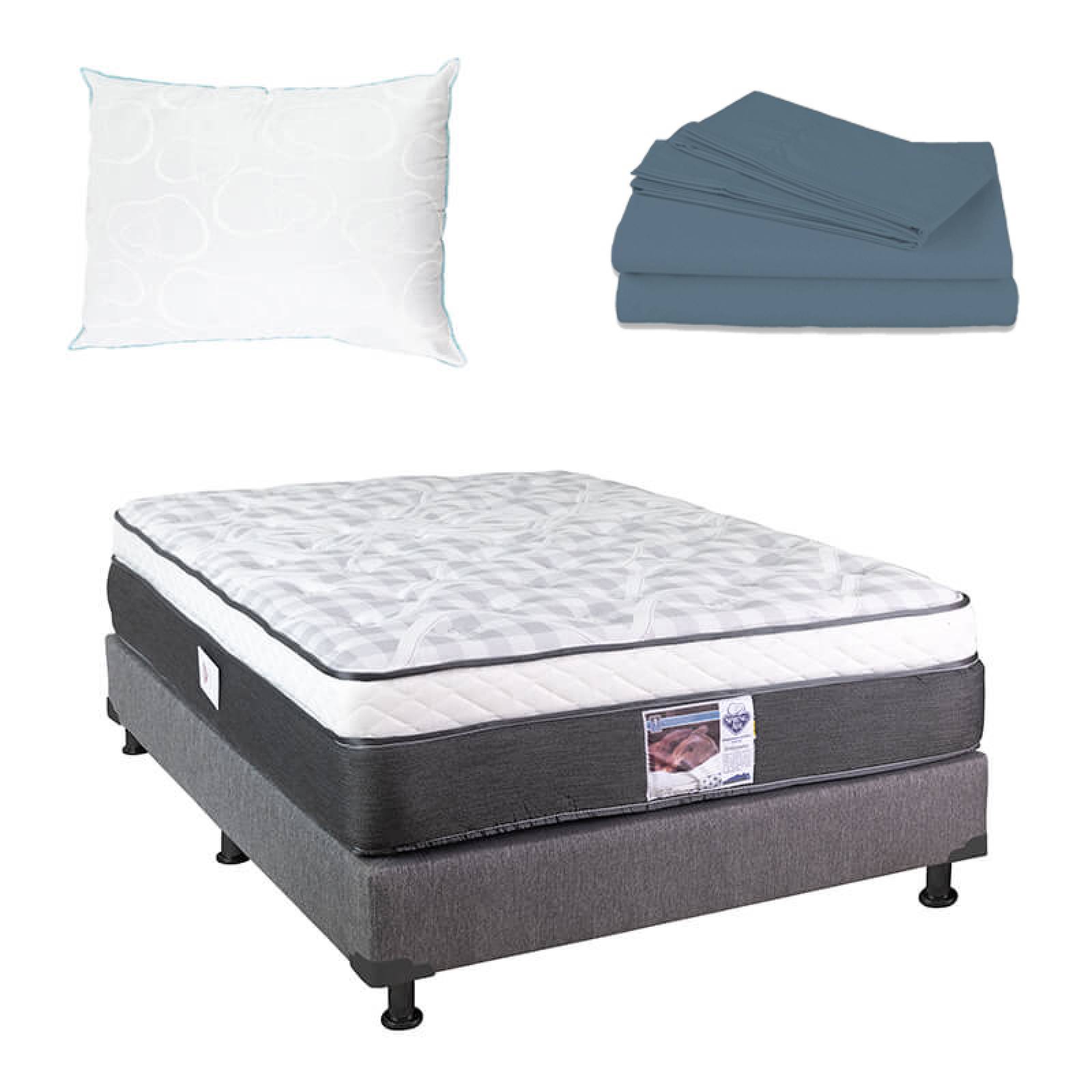 Colchón Matrimonial Spring Air United Con Box Gris, Sábanas y Almohada Oso