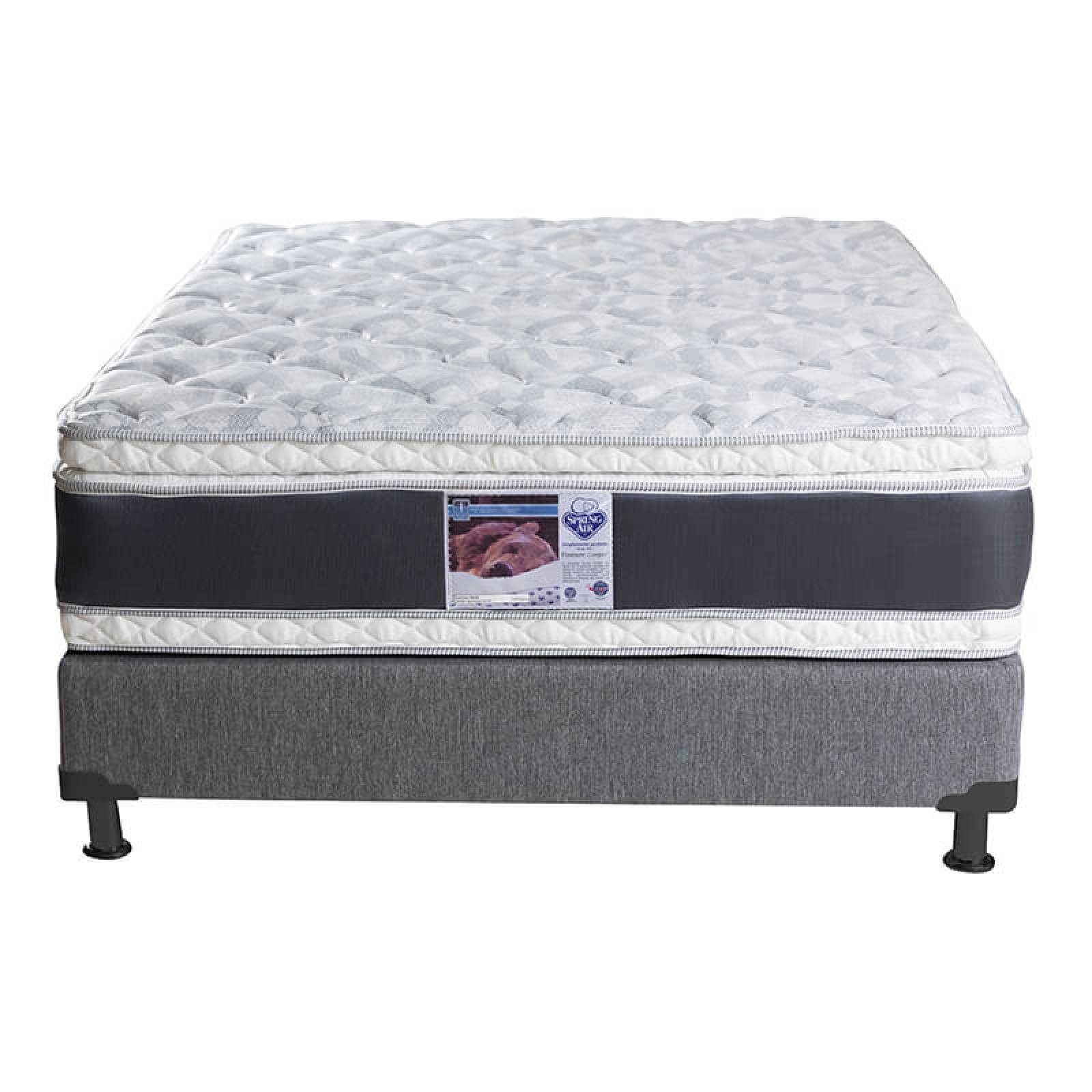 Colchón King Size Spring Air Jupiter con Box Dicasa Gris, Juego de Sábanas y Protector de Colchón